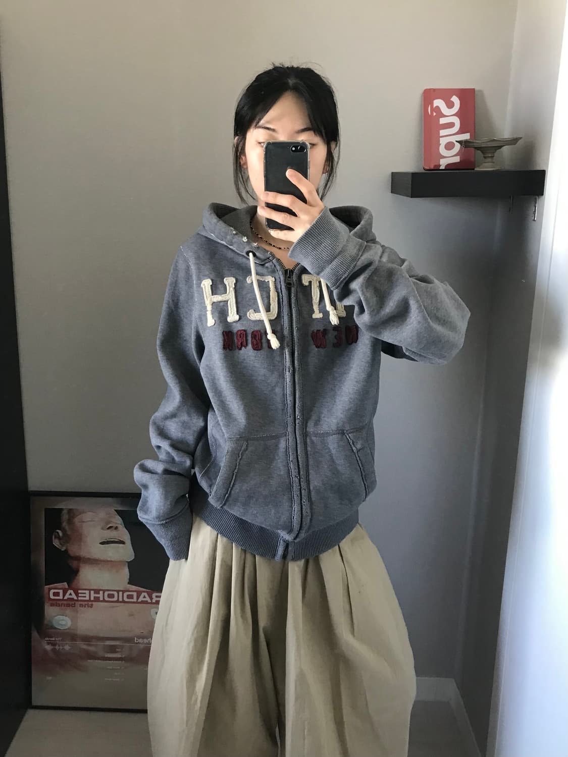 아베크롬비 자수 로고 그레이 후드집업 상품이미지2