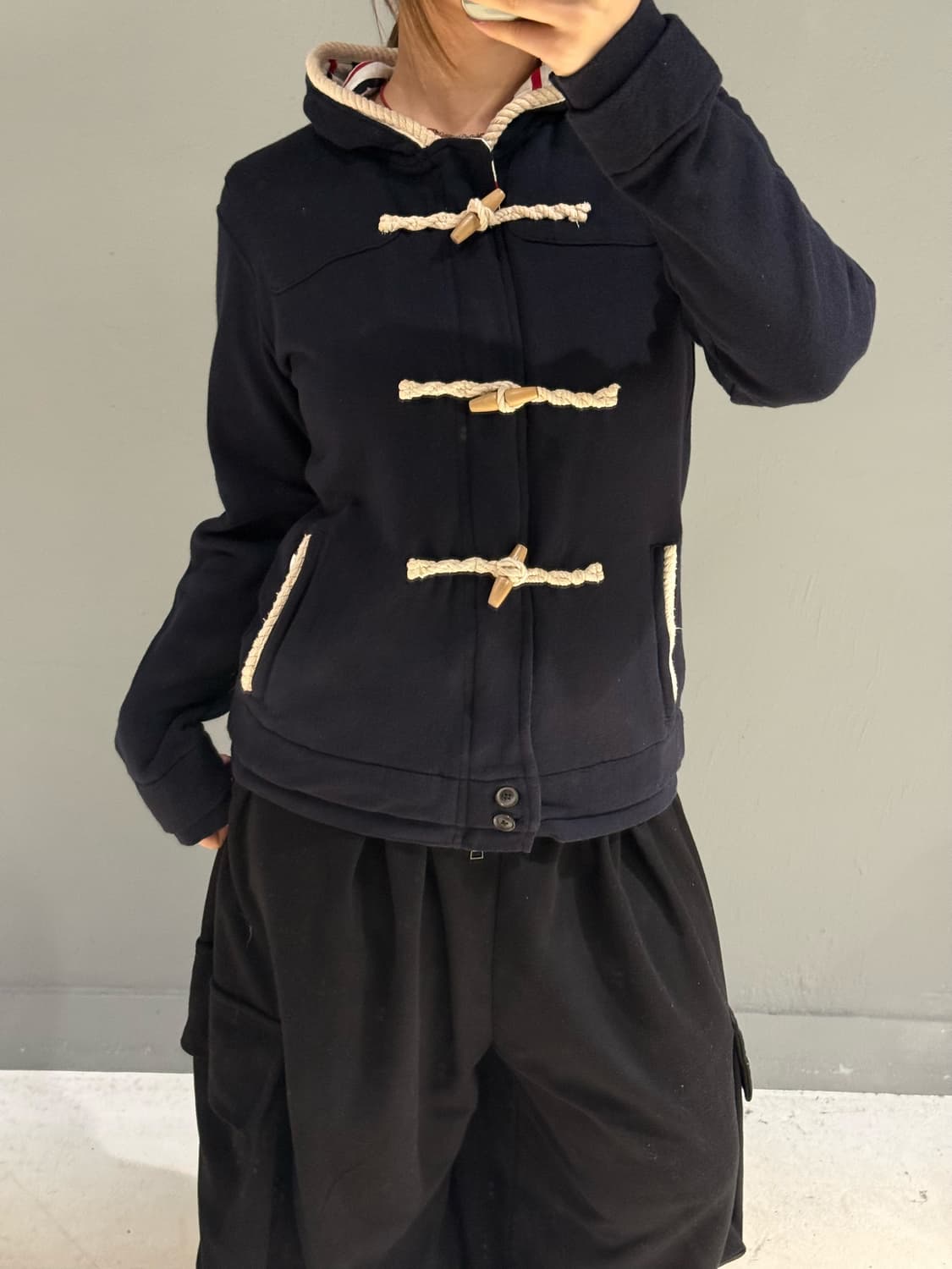 inner stripe duffle button hood zip-up 상품이미지2