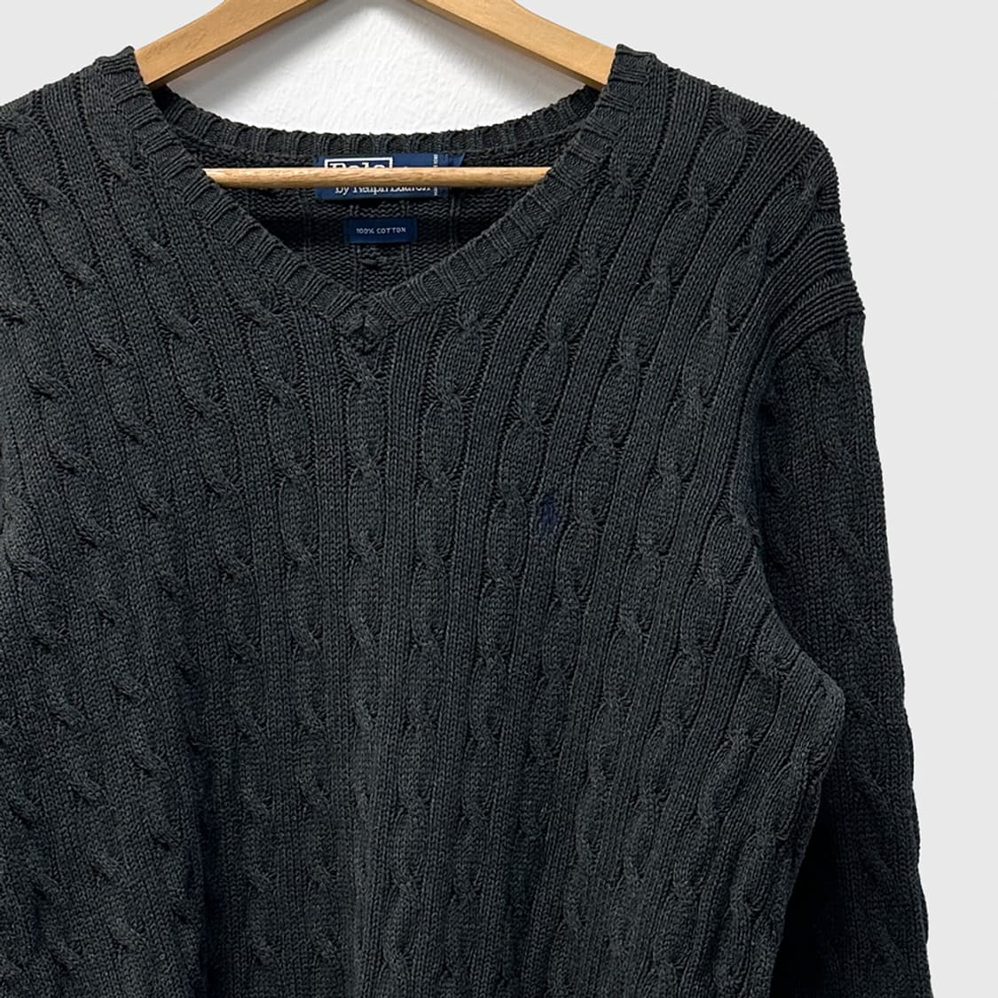 폴로 랄프로렌 코튼 브이넥 케이블 니트 꽈배기 스웨터 남성 M 상품이미지2