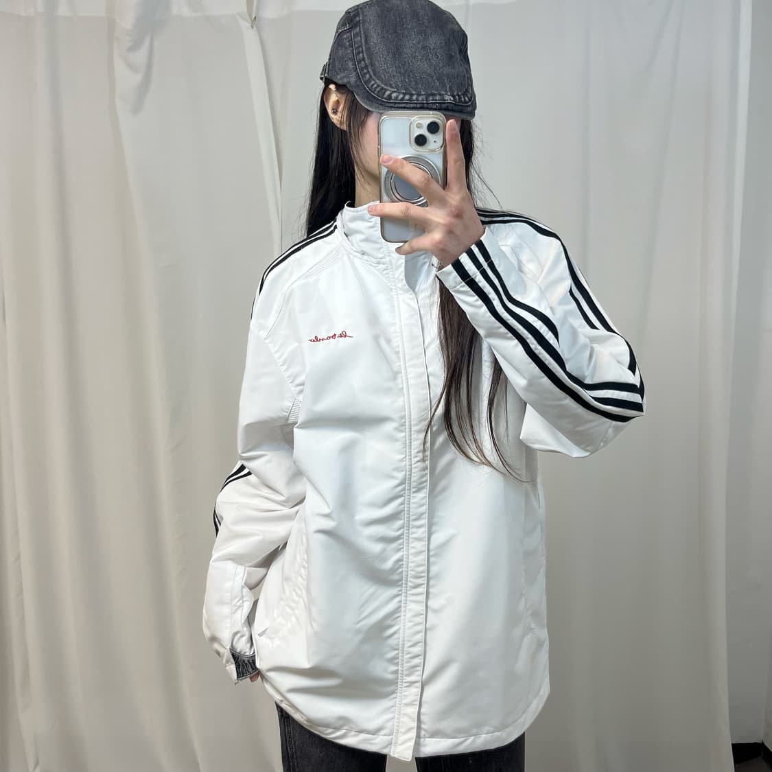 Adidas White Windbreaker (소매 벨크로 까짐)  상품이미지1