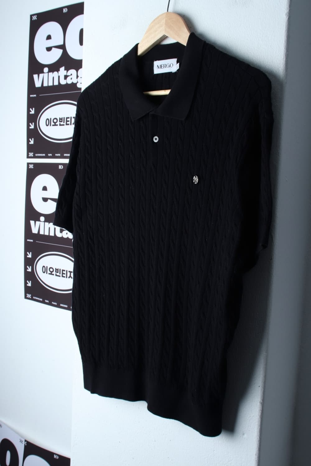 (XL-2XL) 메르고 반팔 카라 티셔츠 니트 케이블 꽈배기-H32192 상품이미지1