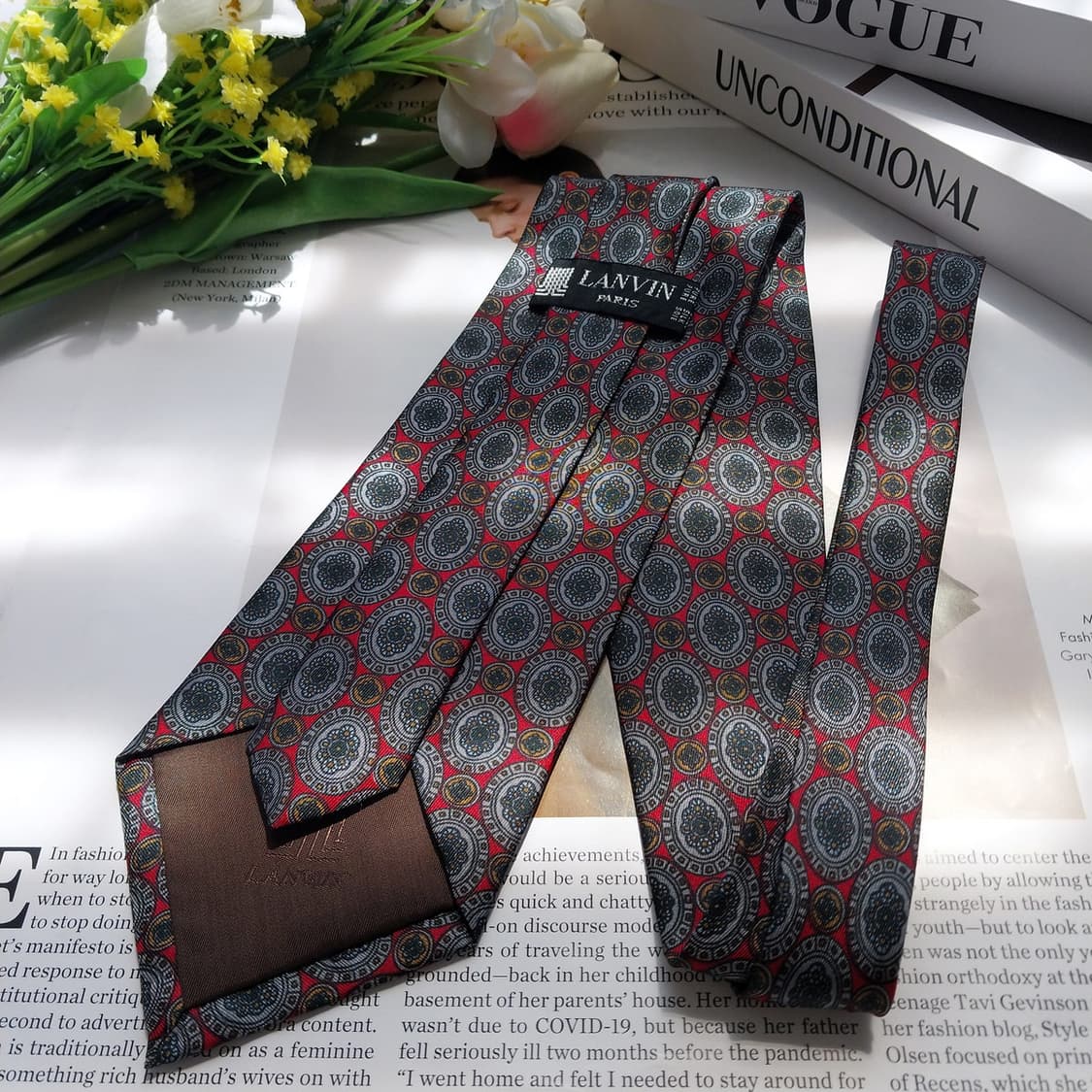 랑방 실크 레드&그레이 시그니처 로고 넥타이 9cm S등급 K631
 상품이미지5