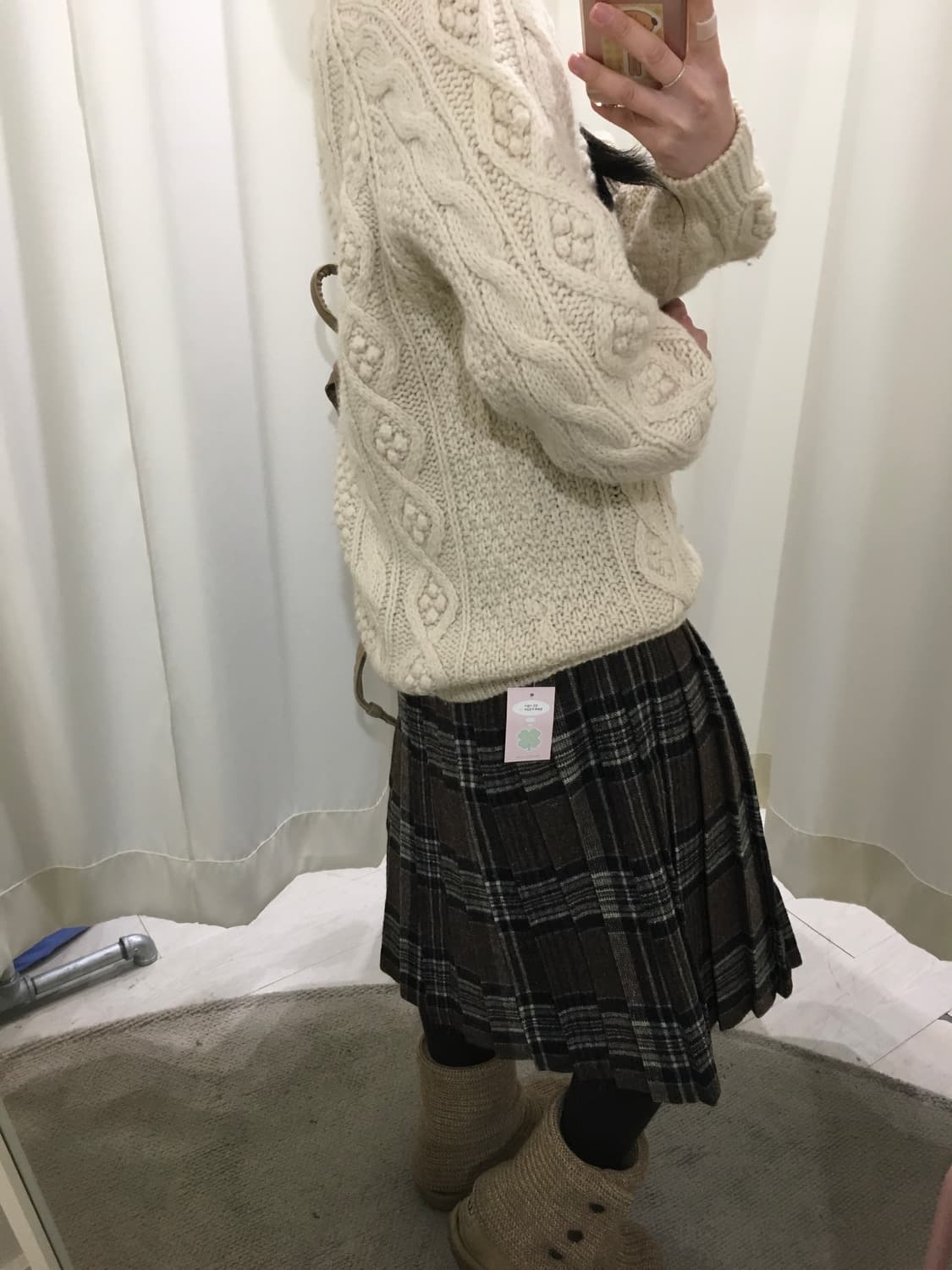 브라운 울 체크 플리츠 스커트 상품이미지7