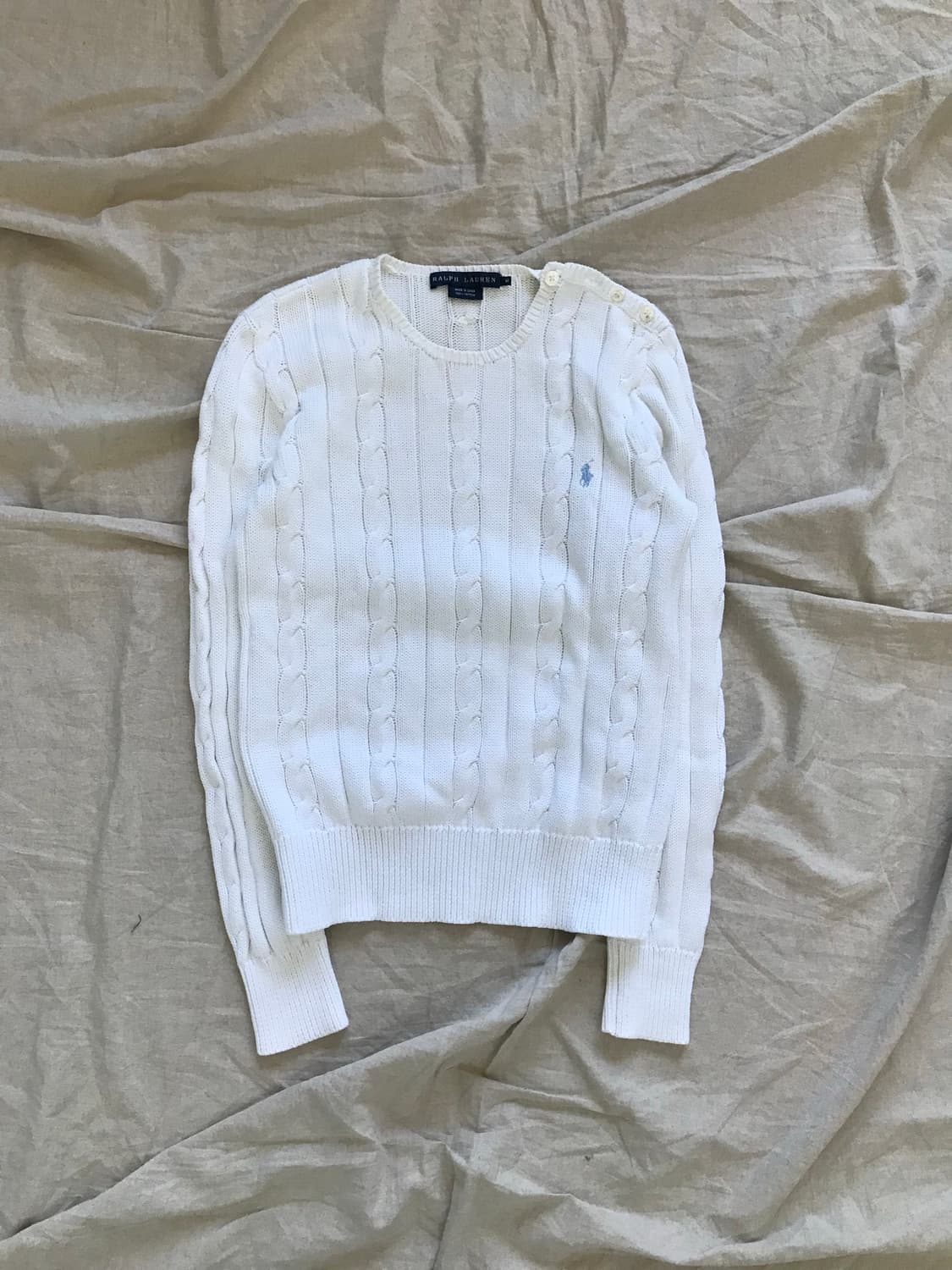 폴로 랄프로렌 포니로고 케이블 니트 화이트 어깨 버튼 패턴 상품이미지5