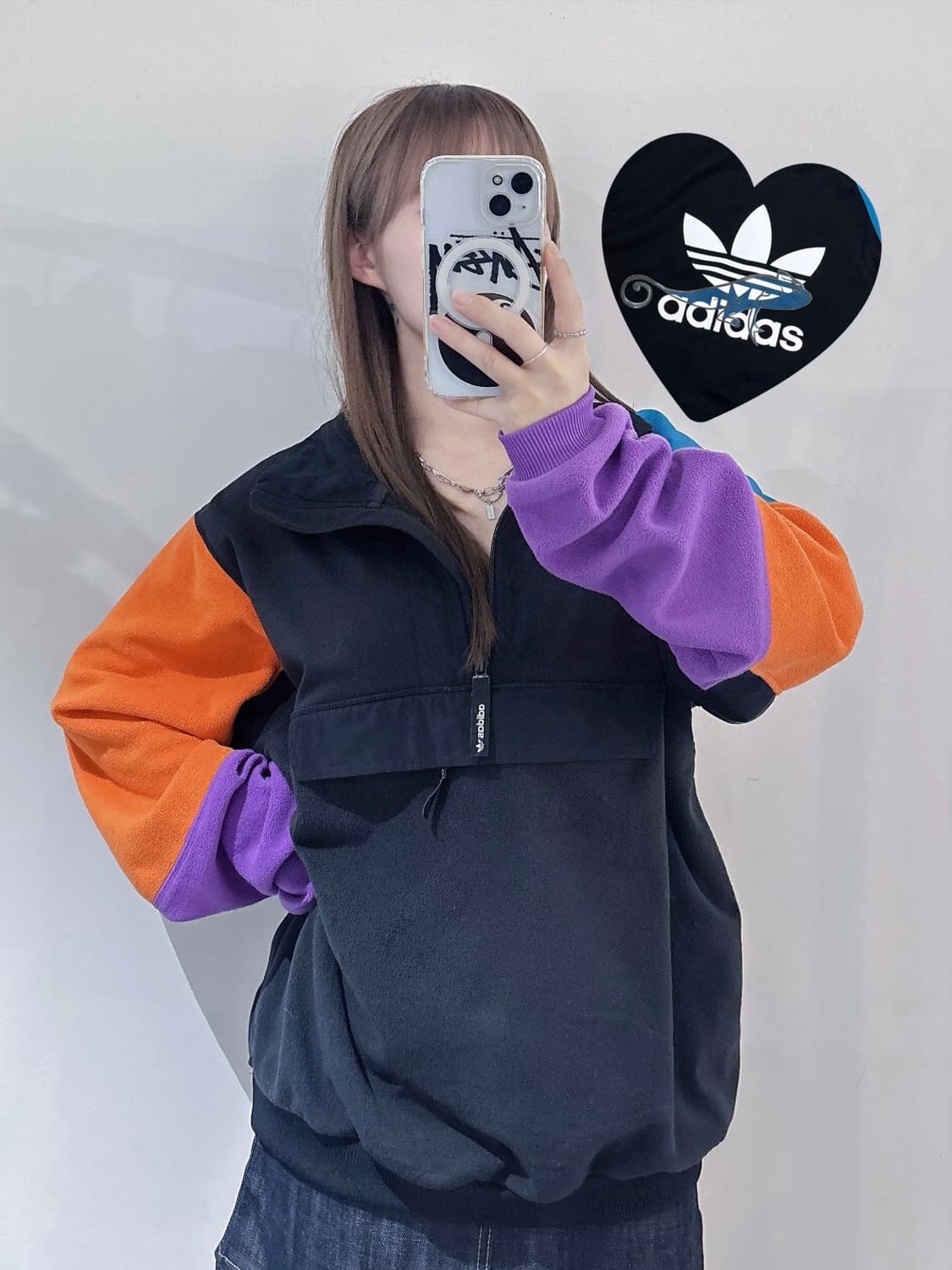 아디다스 배색 플리스 반집업 상품이미지1