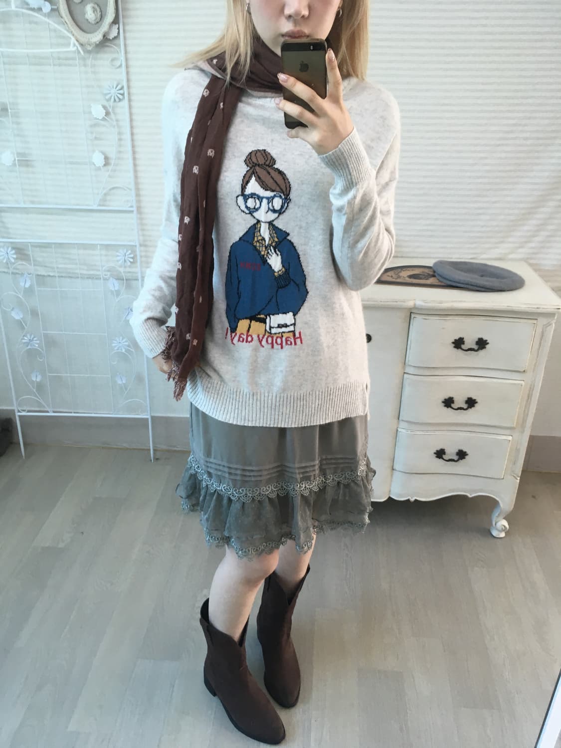 일본빈티지 너드니트 + 네코 머플러 상품이미지3