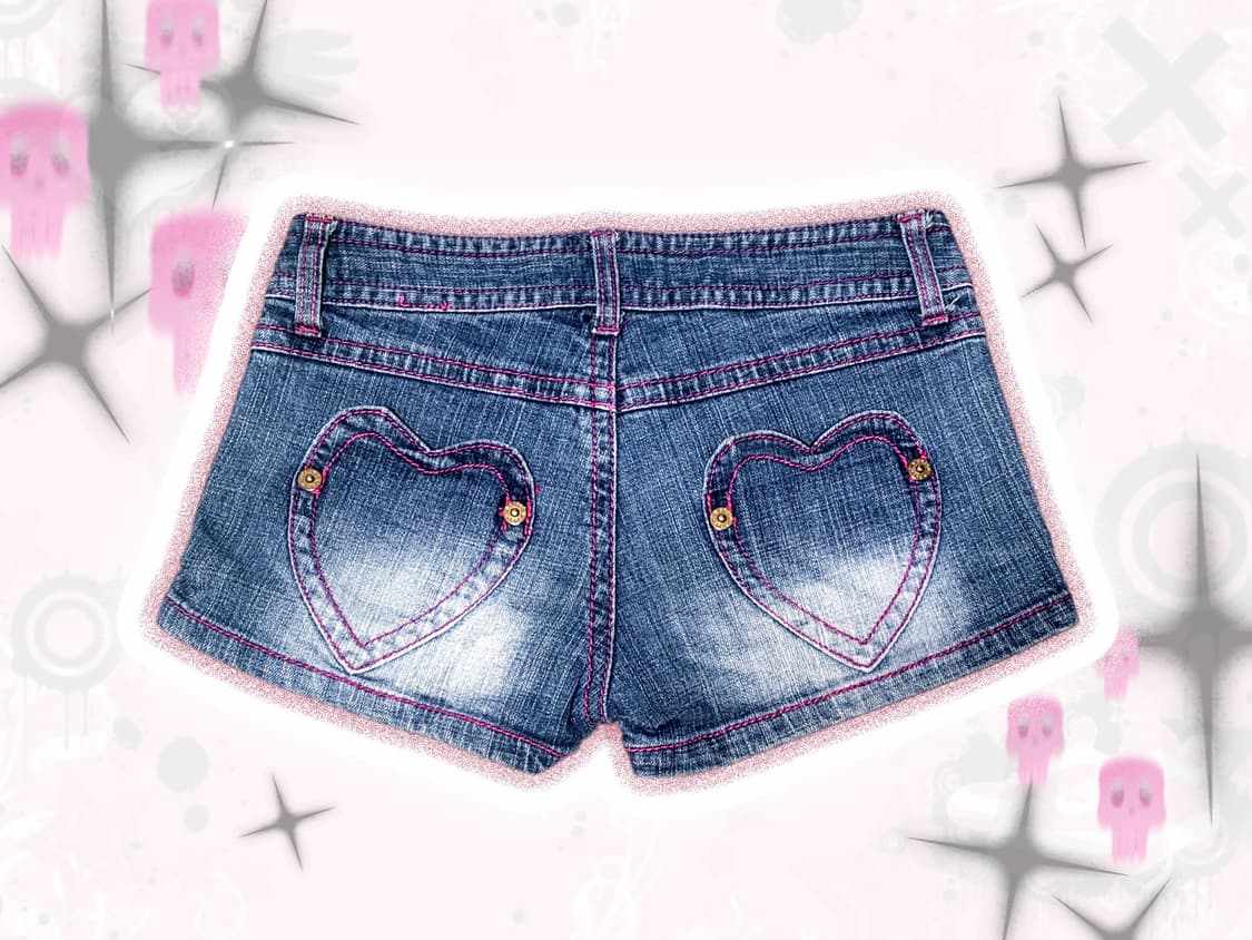 키치 갸루 y2k scene 하트패치 주머니 데님 숏팬츠 상품이미지2