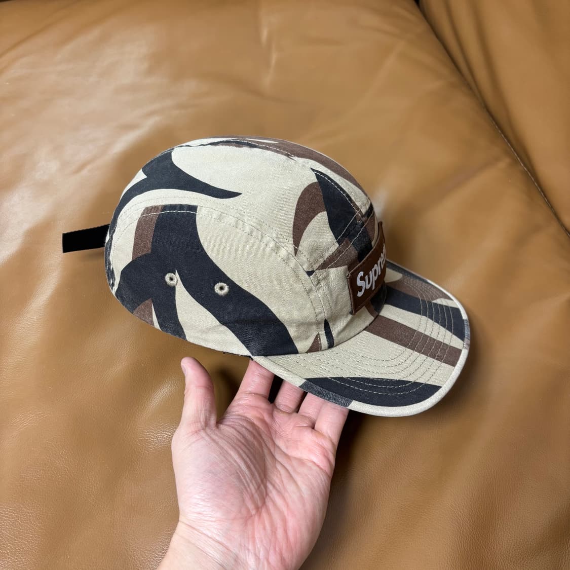 슈프림 캠프캡 모자 박스로고 워시드 카모 탄 상품이미지3
