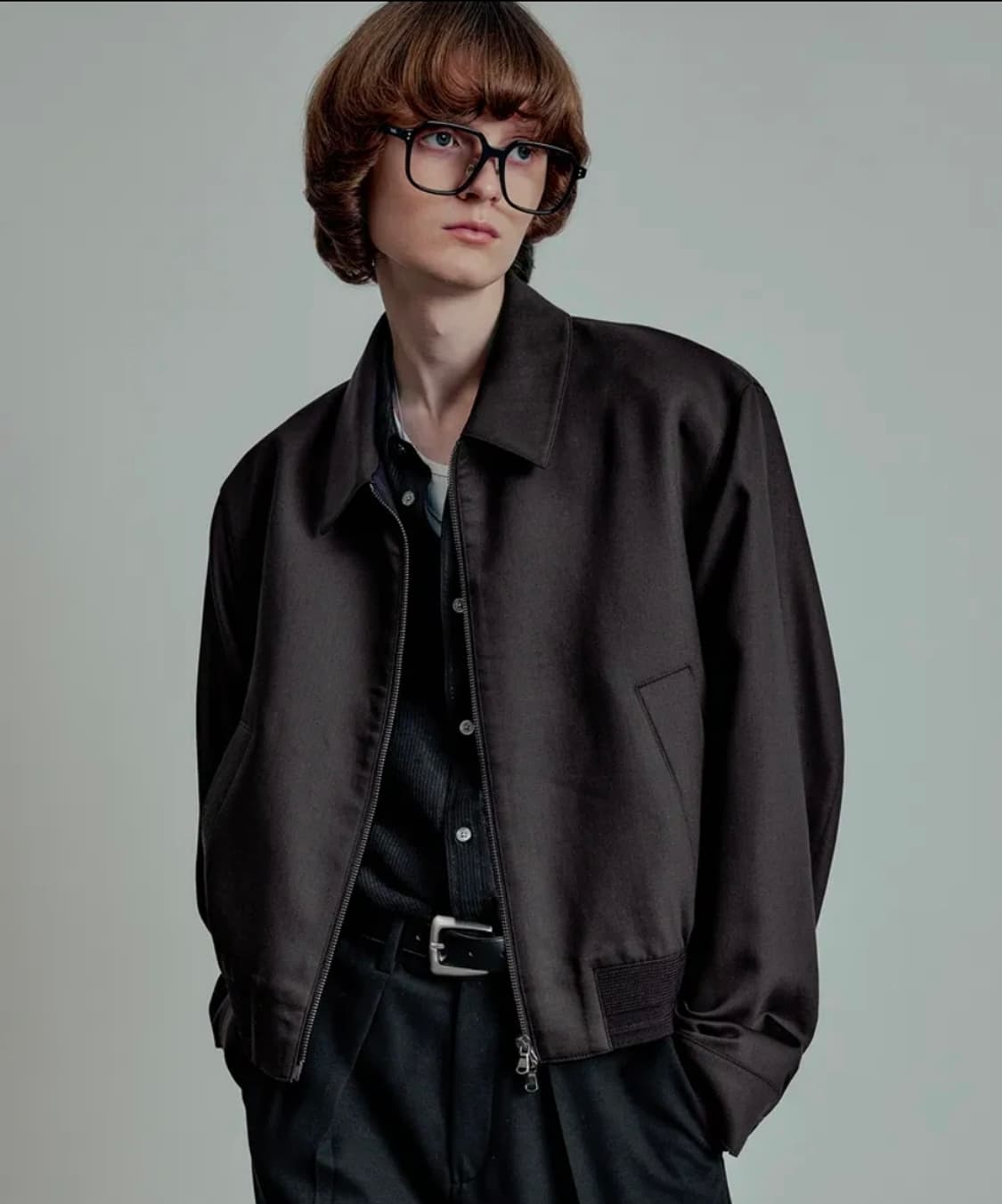 새제품 엘무드 48 세레니티 울 실크 블루종 자켓 다크 브라운 XL 상품이미지1