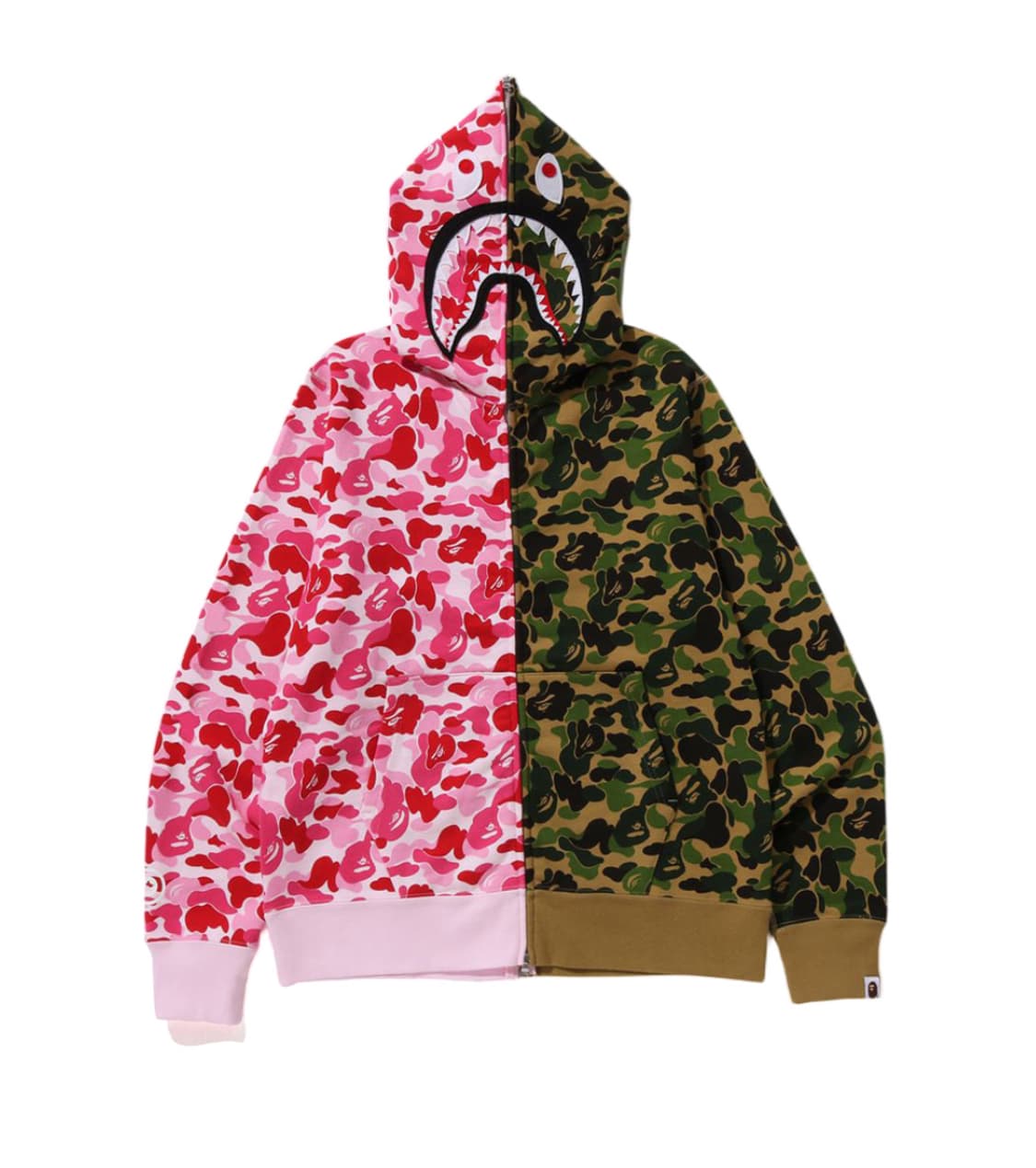 베이프 121 ABC 카모 세퍼레이트 샤크 풀 집 후드 핑크 그린 상품이미지1