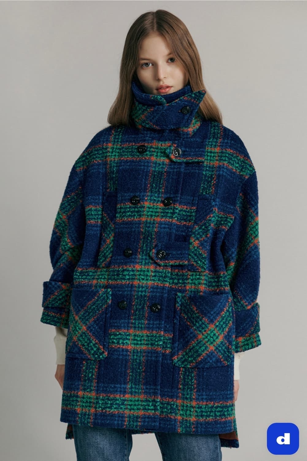 코오롱 MAXZA 컬렉션 체크 패턴 볼륨소매 하프코트 상품이미지1