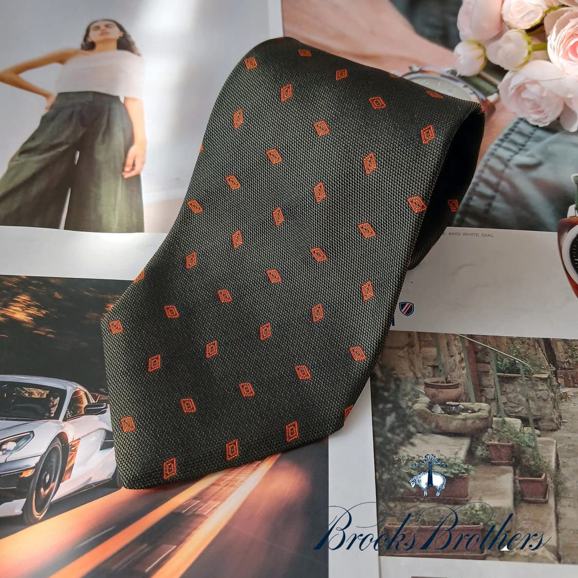 브룩스브라더스 실크 다크그린 다이아 넥타이 10cm A등급 A18869
 상품이미지1