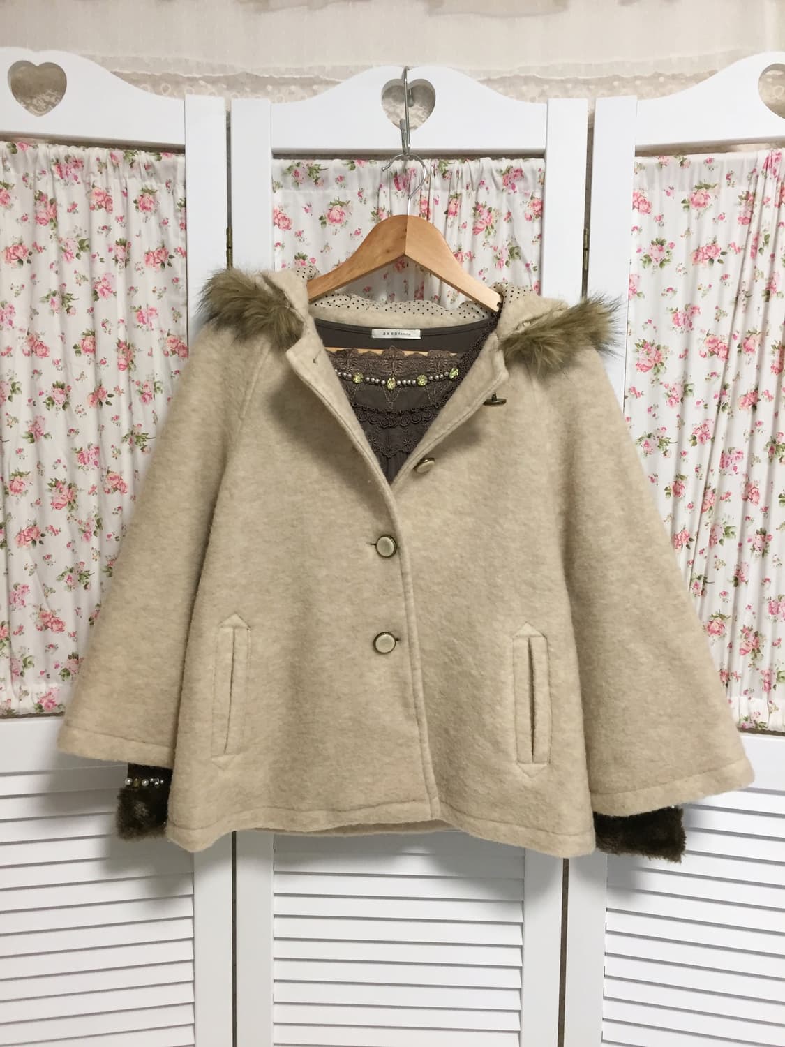 빈티지 모리걸 라떼갸루 후드 코트 상품이미지2