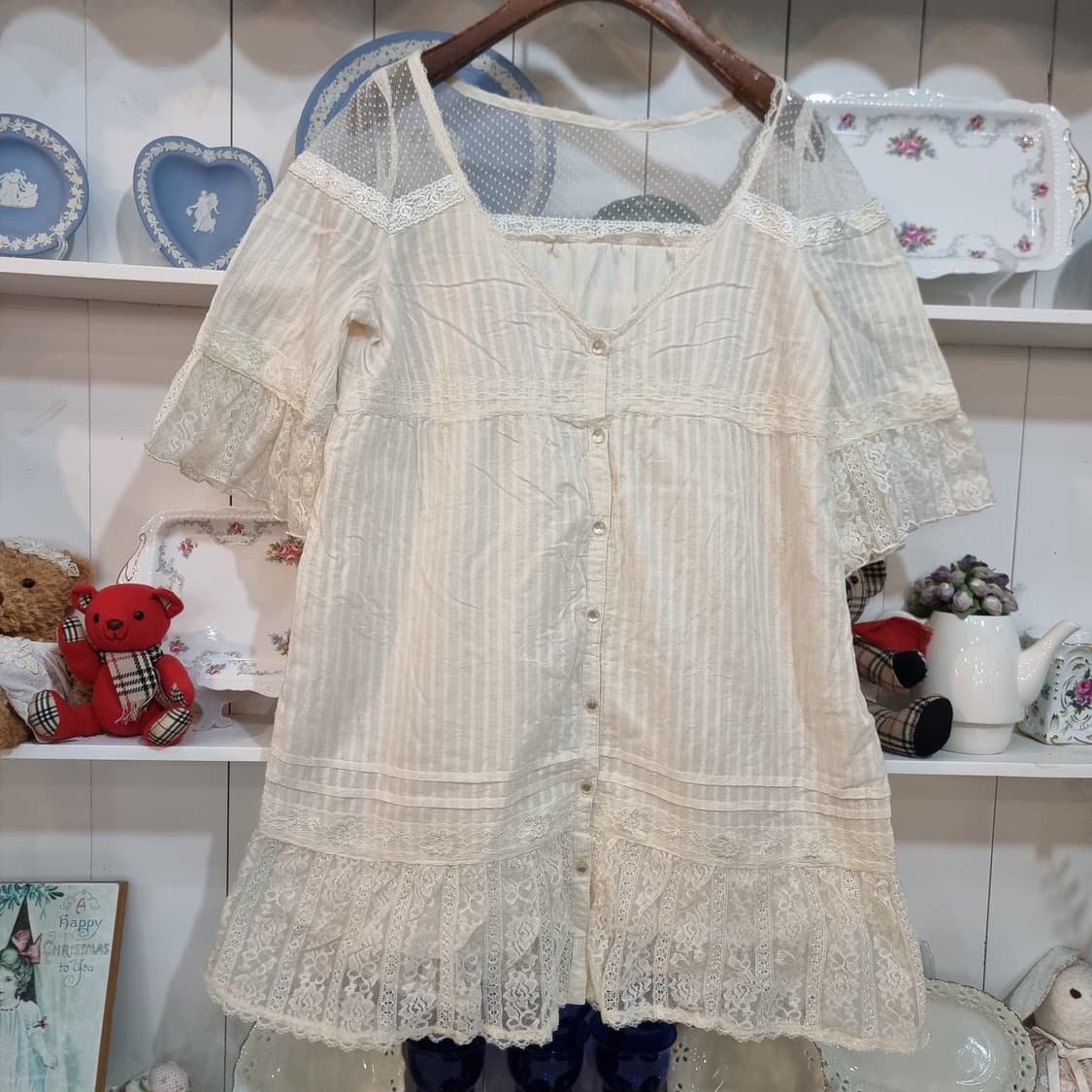 일본 감성 로맨틱 레이스 튜닉 블라우스 상품이미지1