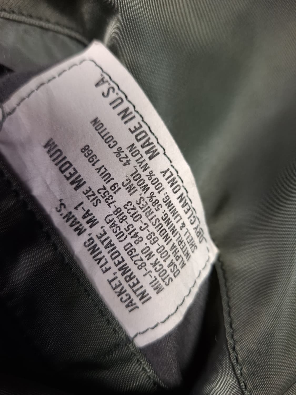 오리지날 68's 미공군 지급용 울파일 알파사 MA-1 항공자켓 상품이미지3