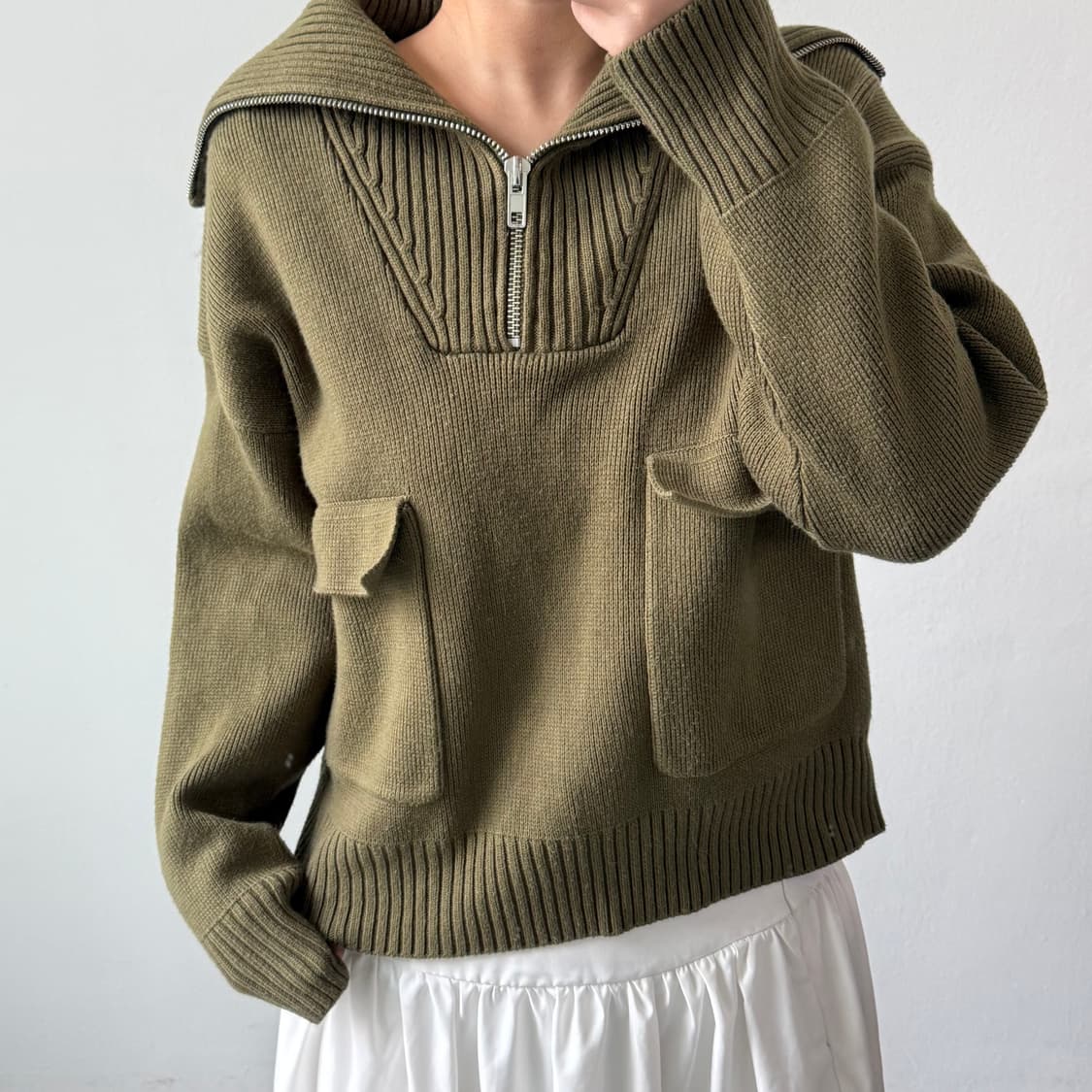 [L] 자라 카키 반집업 니트 상품이미지2