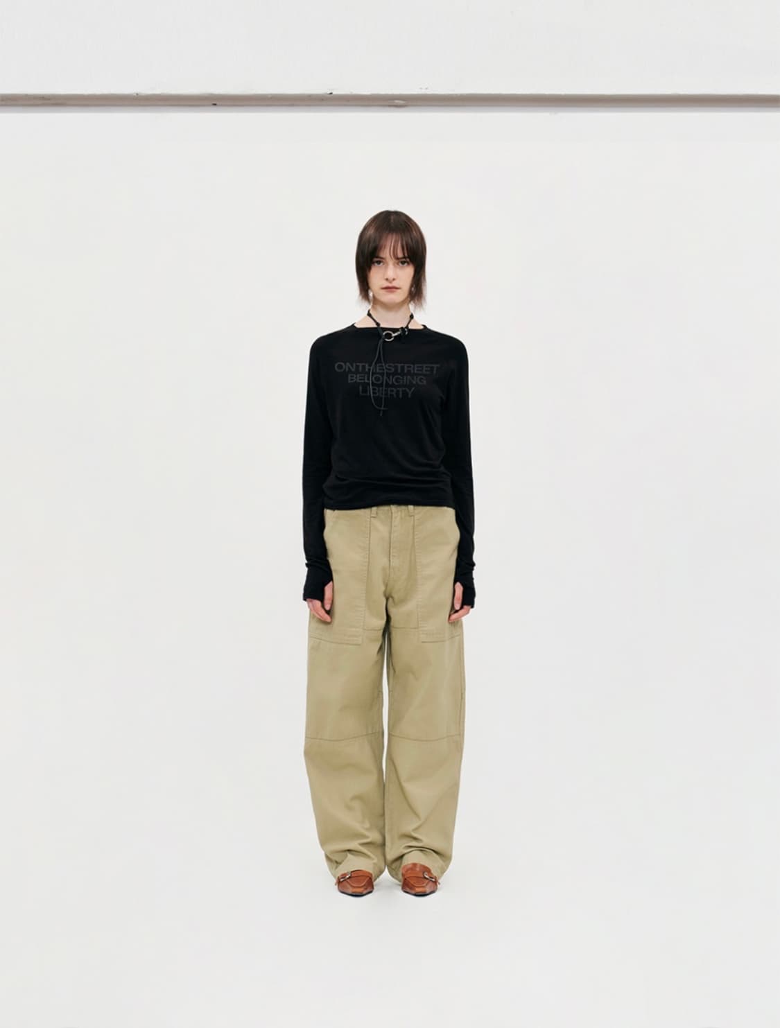 밀로우먼 코튼 카브 팬츠 베이지S 상품이미지1