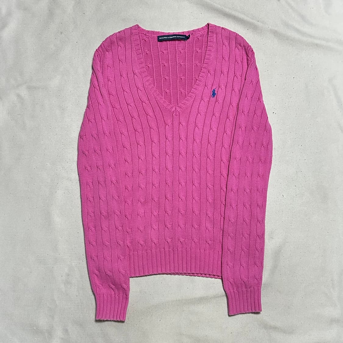 M 폴로랄프로렌 코튼 브이넥 케이블 핑크 니트 상품이미지2