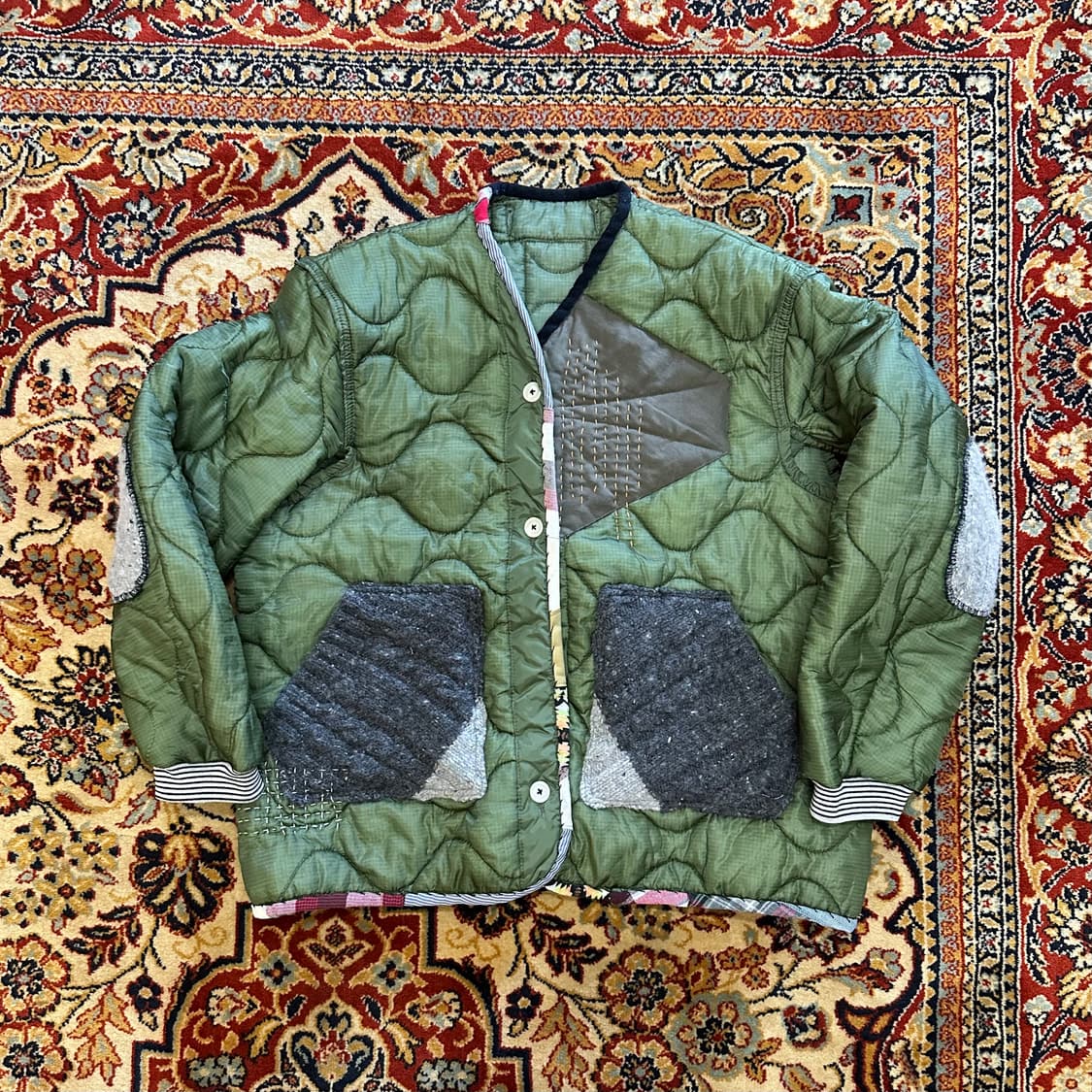 M65 필드 자켓 라이너 사시코 & 패치워크 리메이크 커스텀 - L 상품이미지1