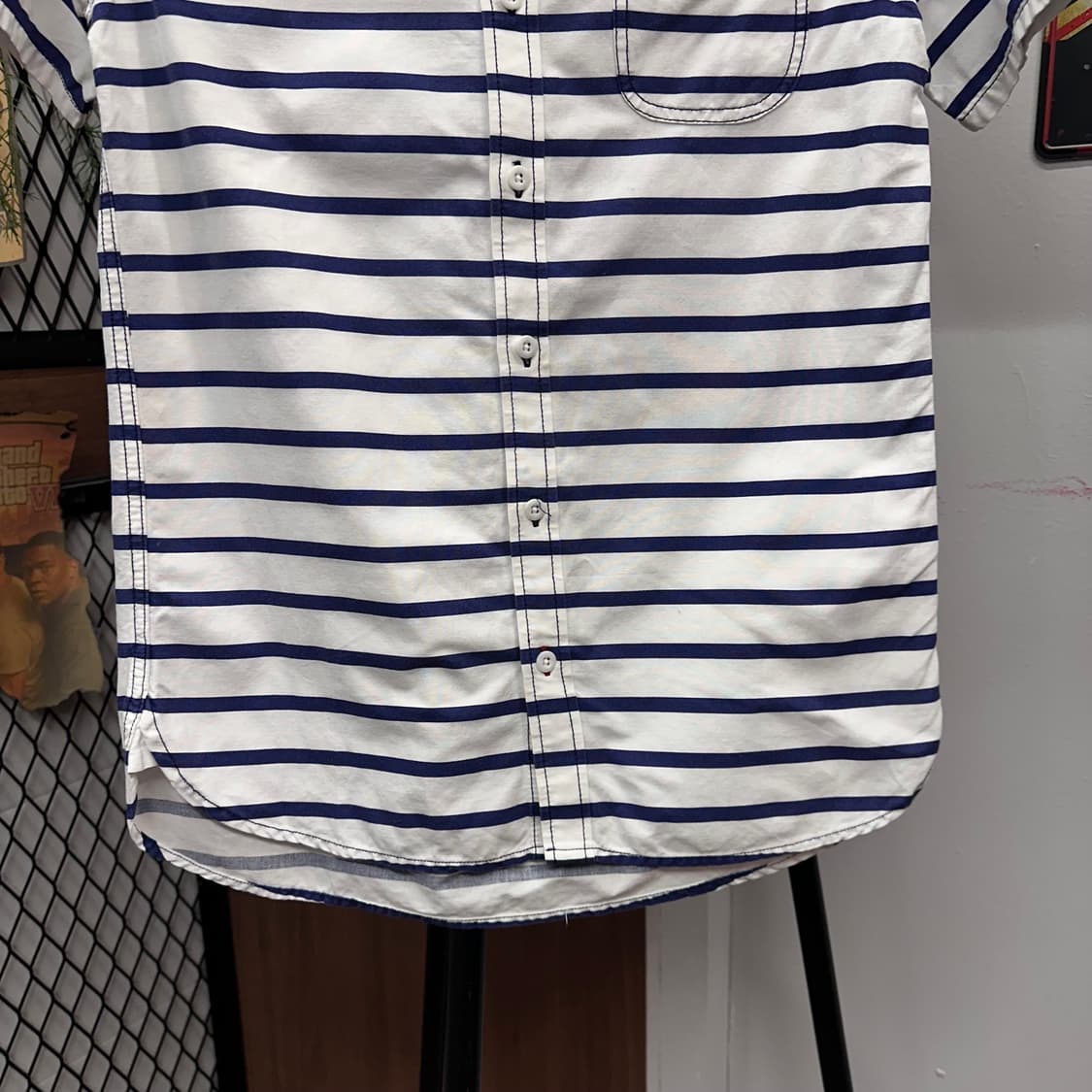 Navy Stripe Lettering Short Sleeve Shirt 상품이미지4