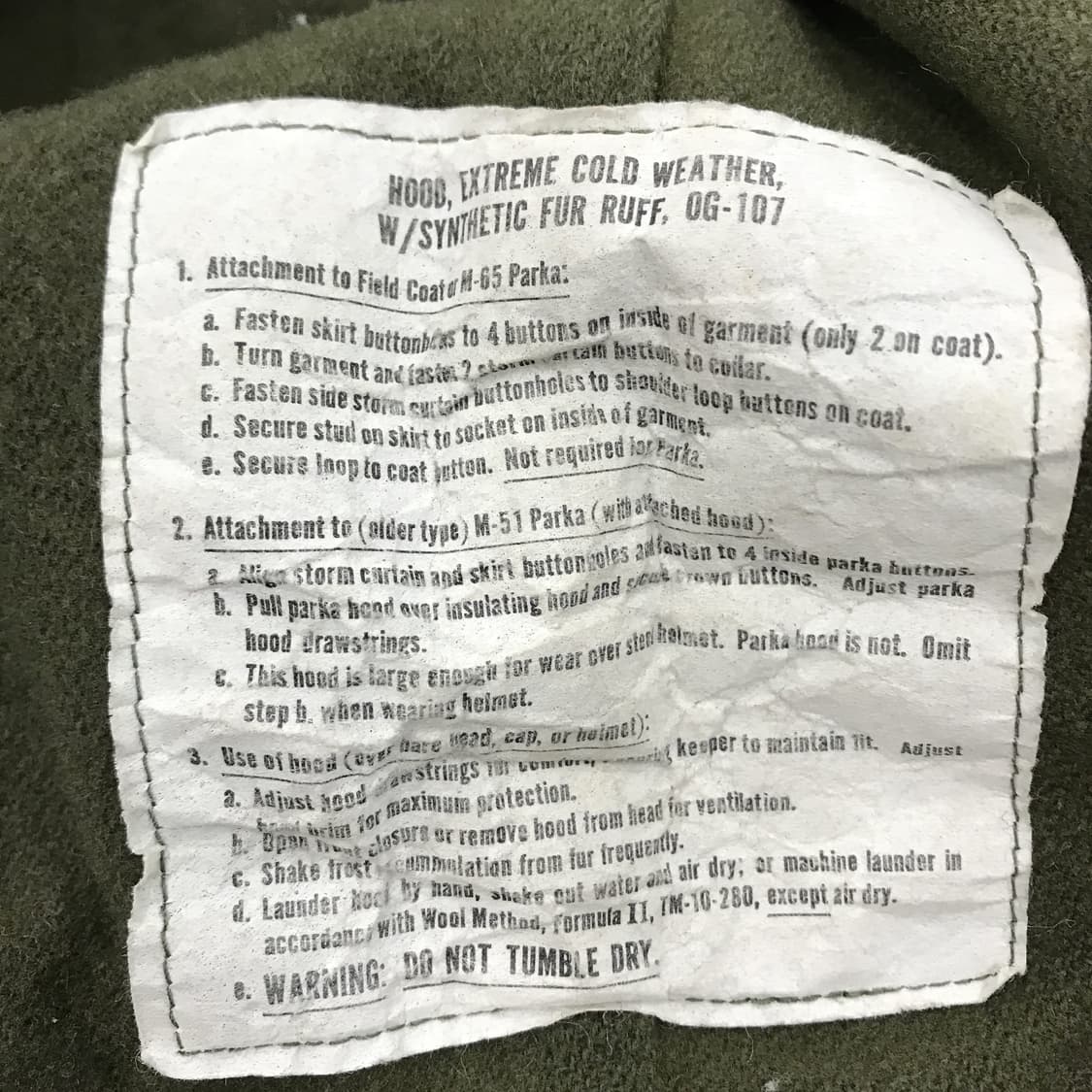 미군 M65 피쉬테일 70s 내피 후드 풀세트 [S사이즈] 상품이미지6