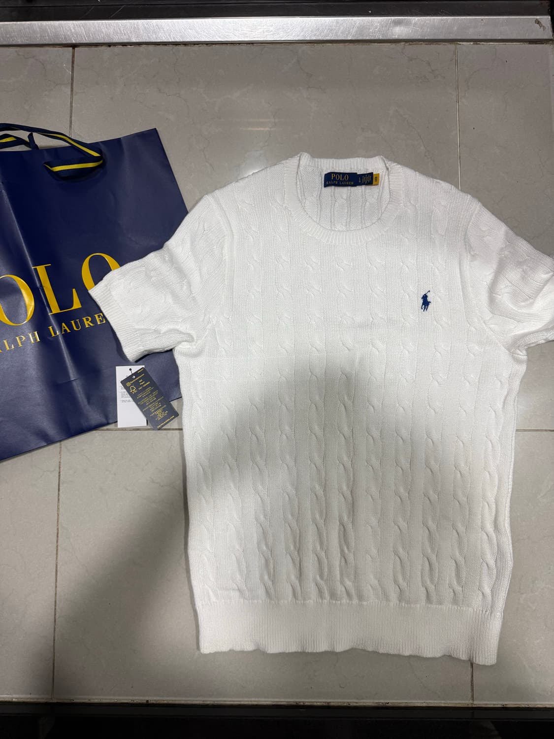 [당일출고,L사이즈] 새상품급 폴로 케이블 반팔 니트 상품이미지1