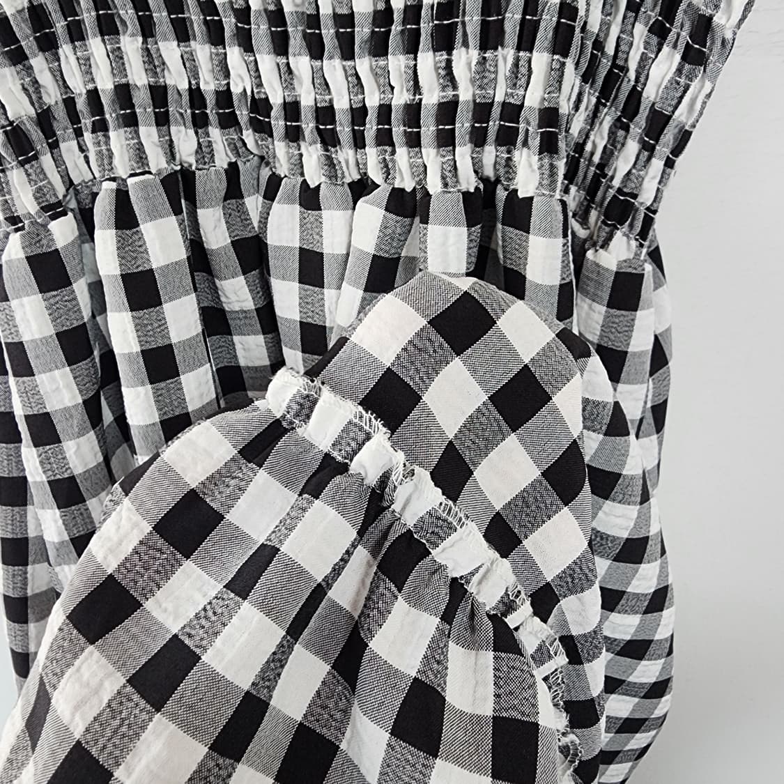 체크 롱 원피스 캉캉 스모크 상품이미지5