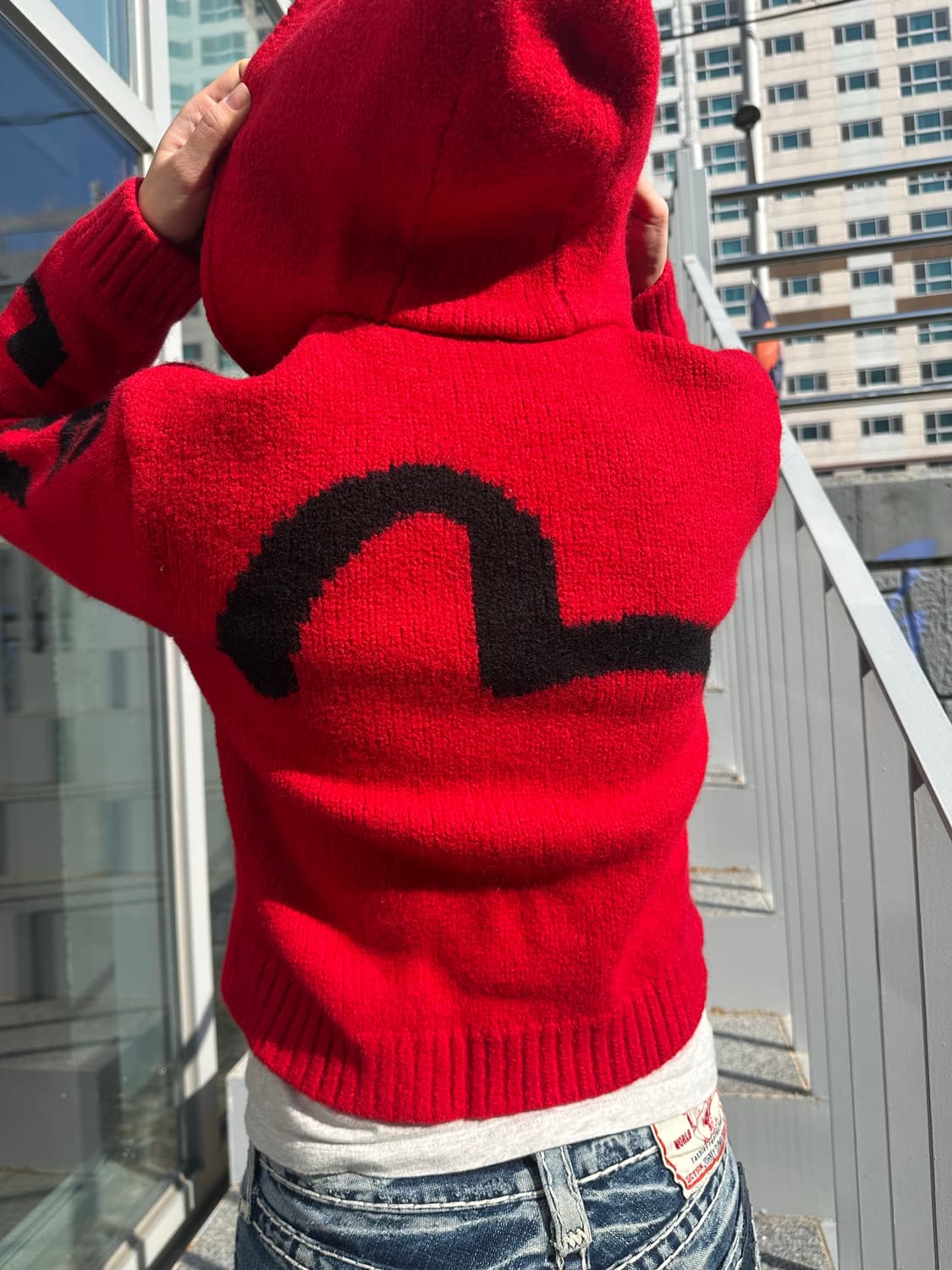 Evisu logo embroidery knit hood zip-up 상품이미지2