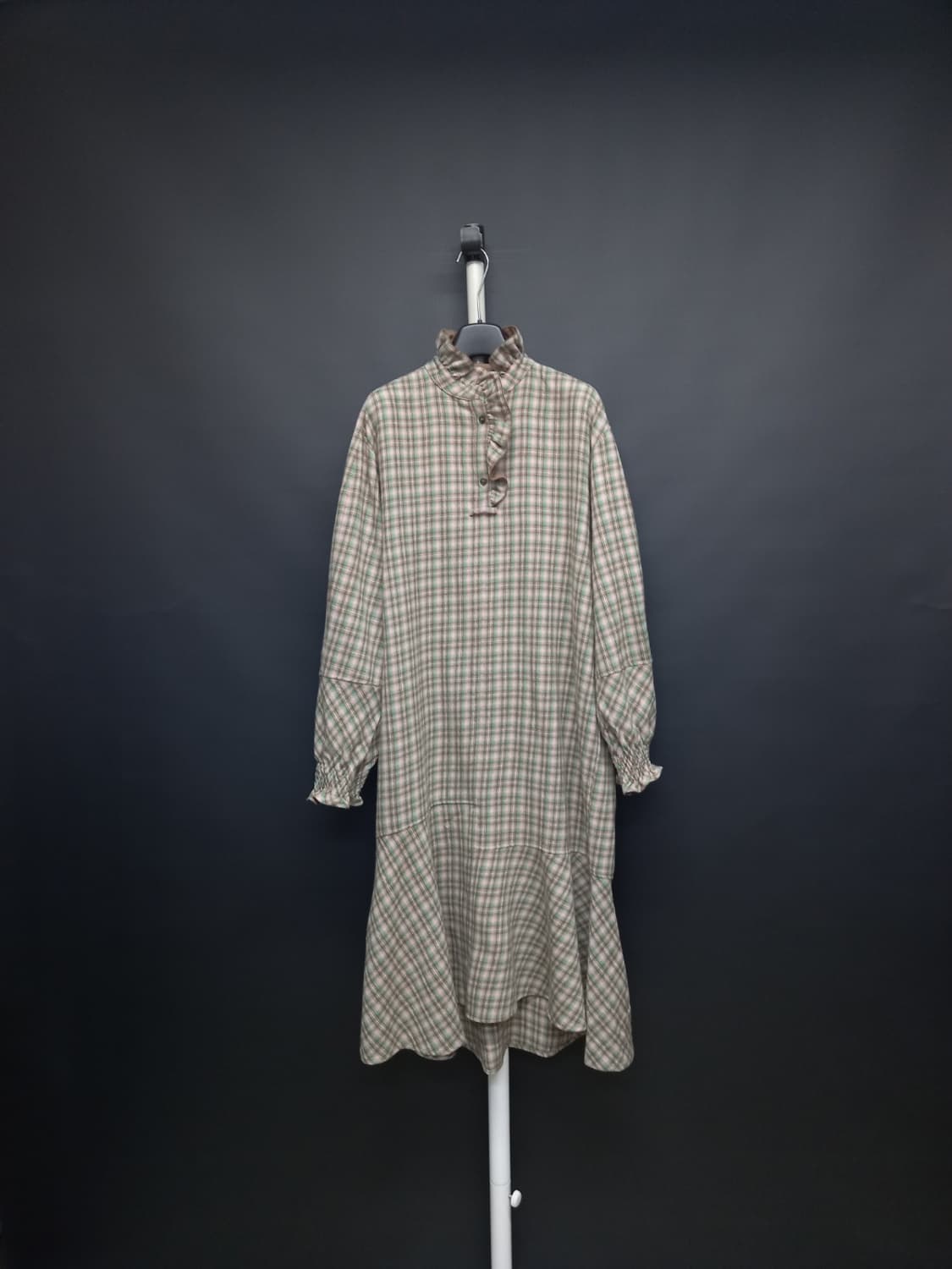 새 시스템 춘추동 모 체크 맥시 롱 원피스 44-77 상품이미지1