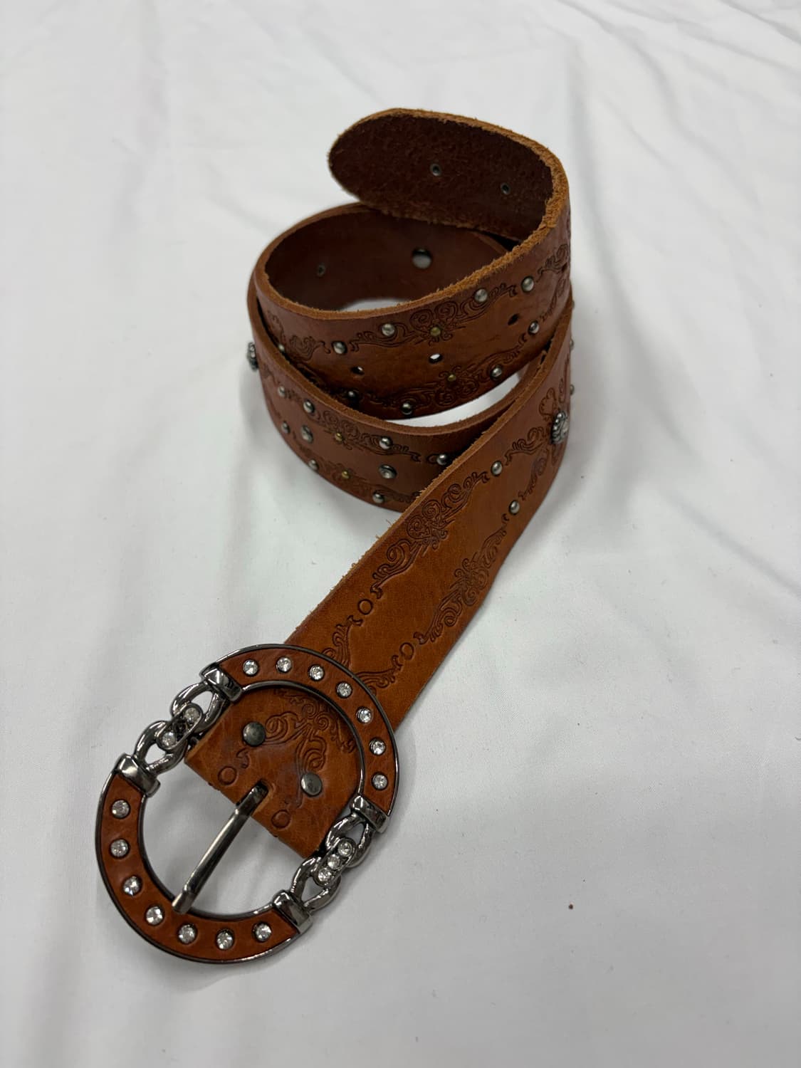 빈티지 웨스턴 스터드 브라운 레더 벨트 상품이미지1