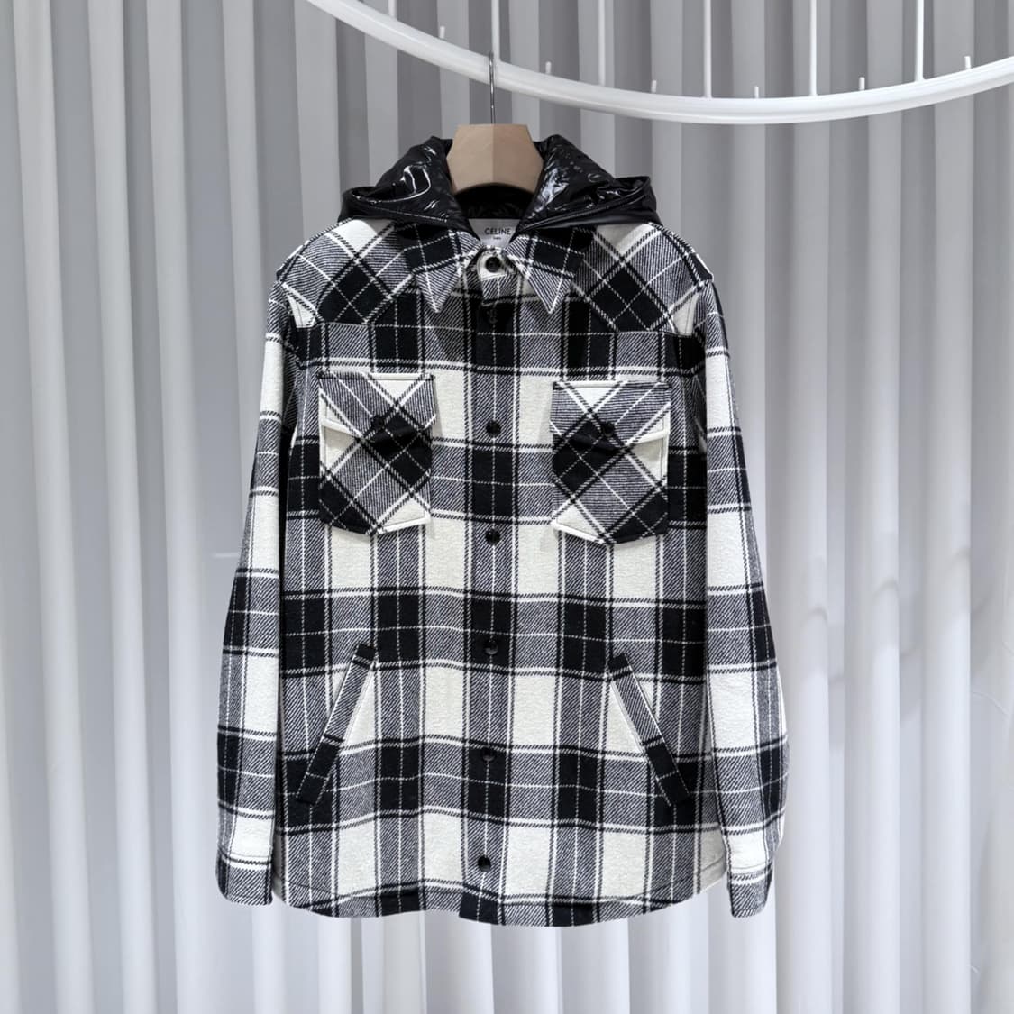 48 / 셀린느 울 체크 셔츠 패딩 로고 자켓 상품이미지3