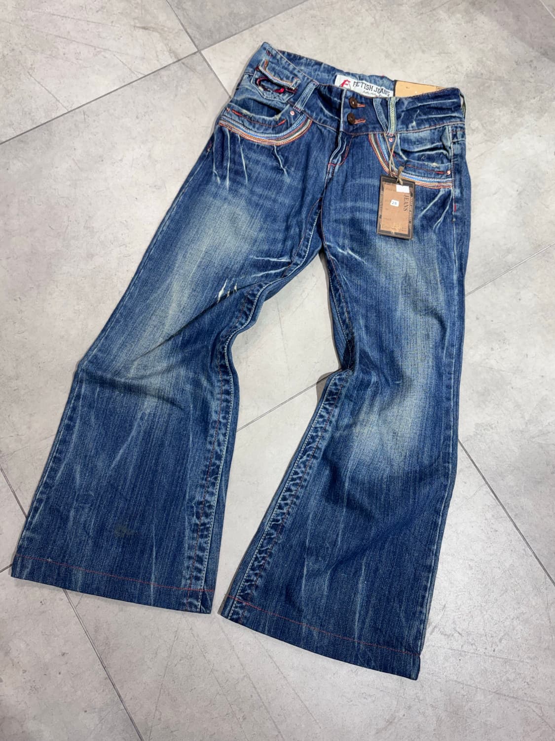 Fetish Jeans 빈티지 스티치 워싱 투버튼 와이드 데님 팬츠 바지 상품이미지2