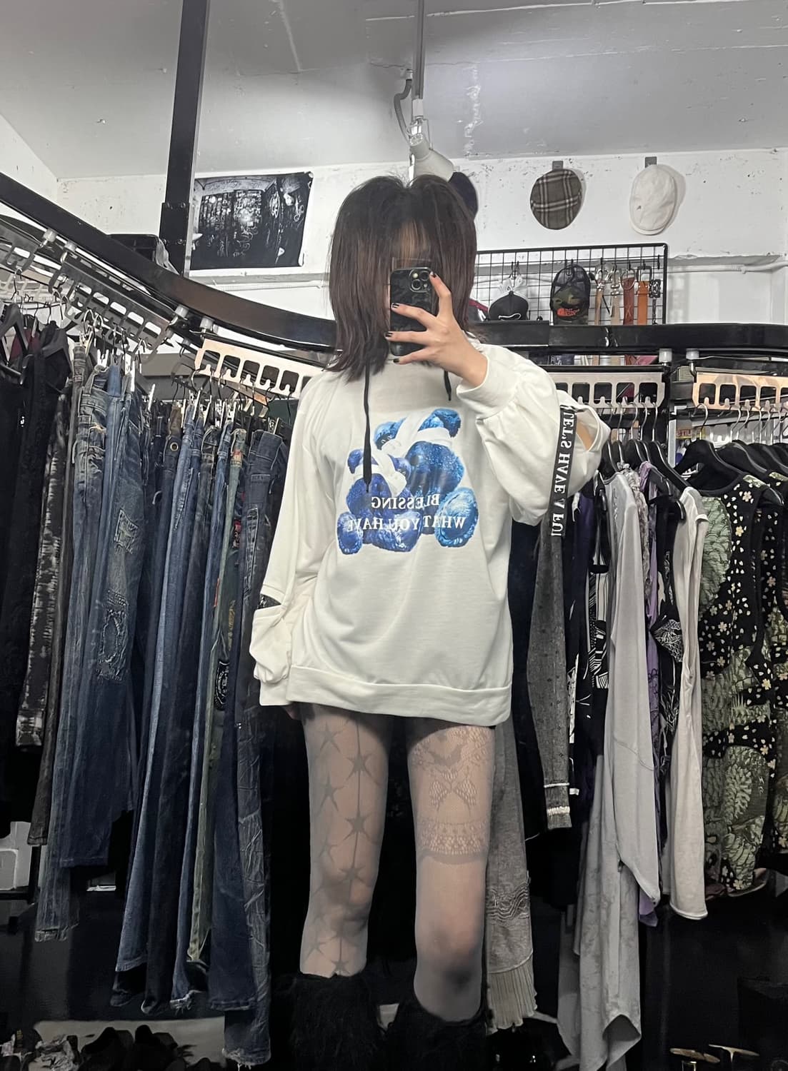 곰인형 프린팅 후드티 상품이미지1