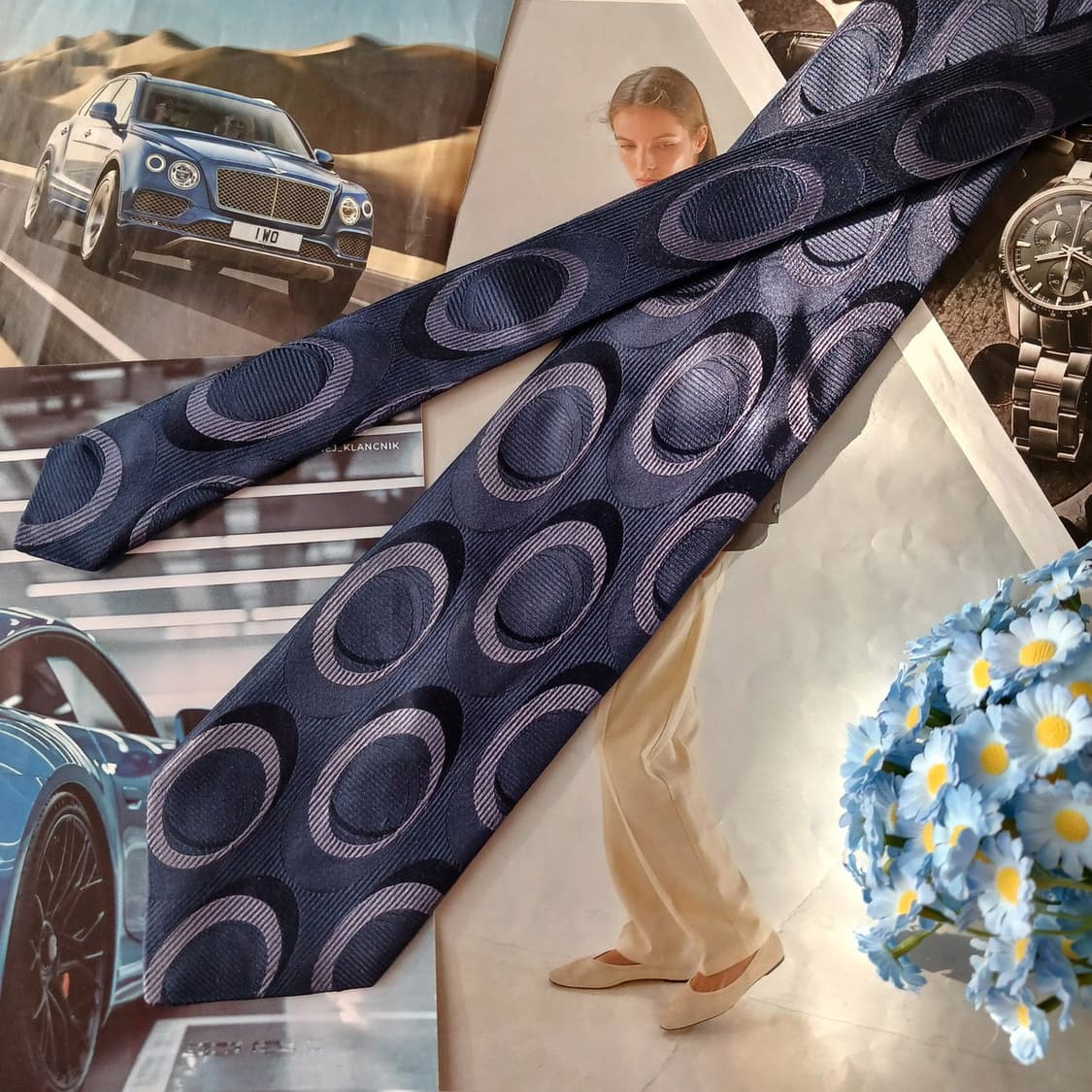 타임 실크 네이비 서클 자카드 넥타이 9.2cm A등급 A19342
 상품이미지4