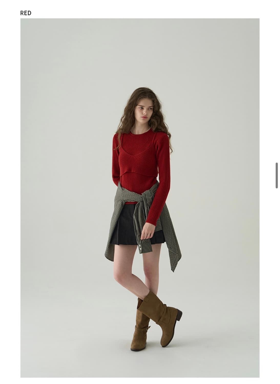 (새상품)(S) 드로우핏 우먼 노티드 레이어드 뷔스티에 니트 [RED] 상품이미지2