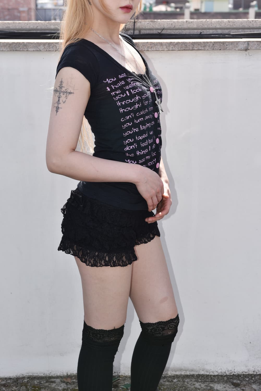 스크립트프린트핑크버튼탑 상품이미지6