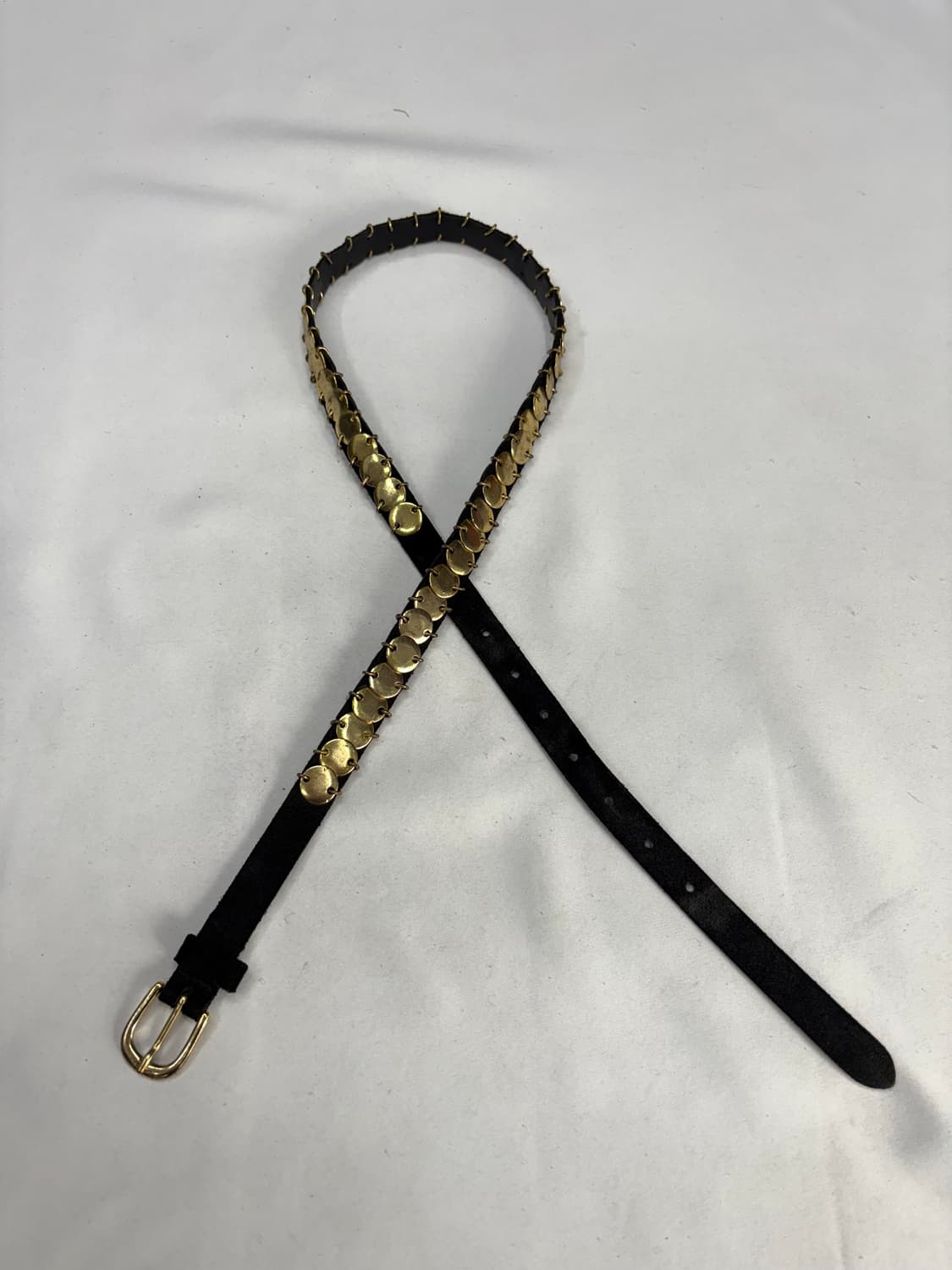 ZARA 골든 스터드 워시드 레더 블랙 벨트 상품이미지3