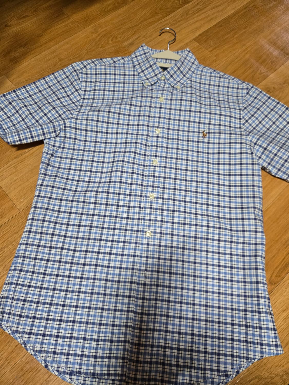폴로 랄프로렌 옥스포드 남성 블루 체크 반팔 셔츠(M사이즈) 상품이미지3