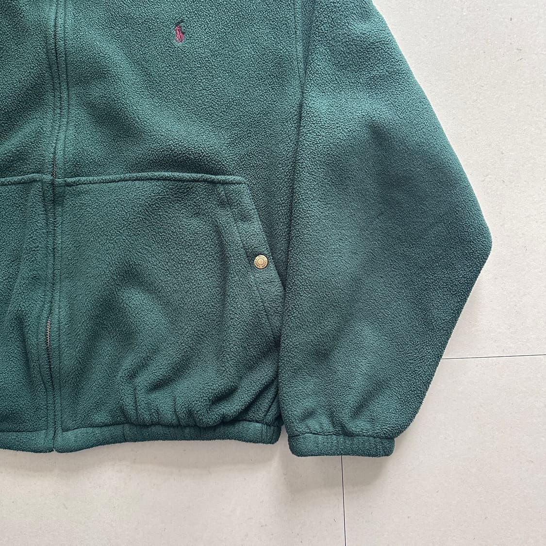 90s 폴로 랄프로렌 플리스 그린 블루종 헤링턴 집업 자켓 XL 상품이미지3