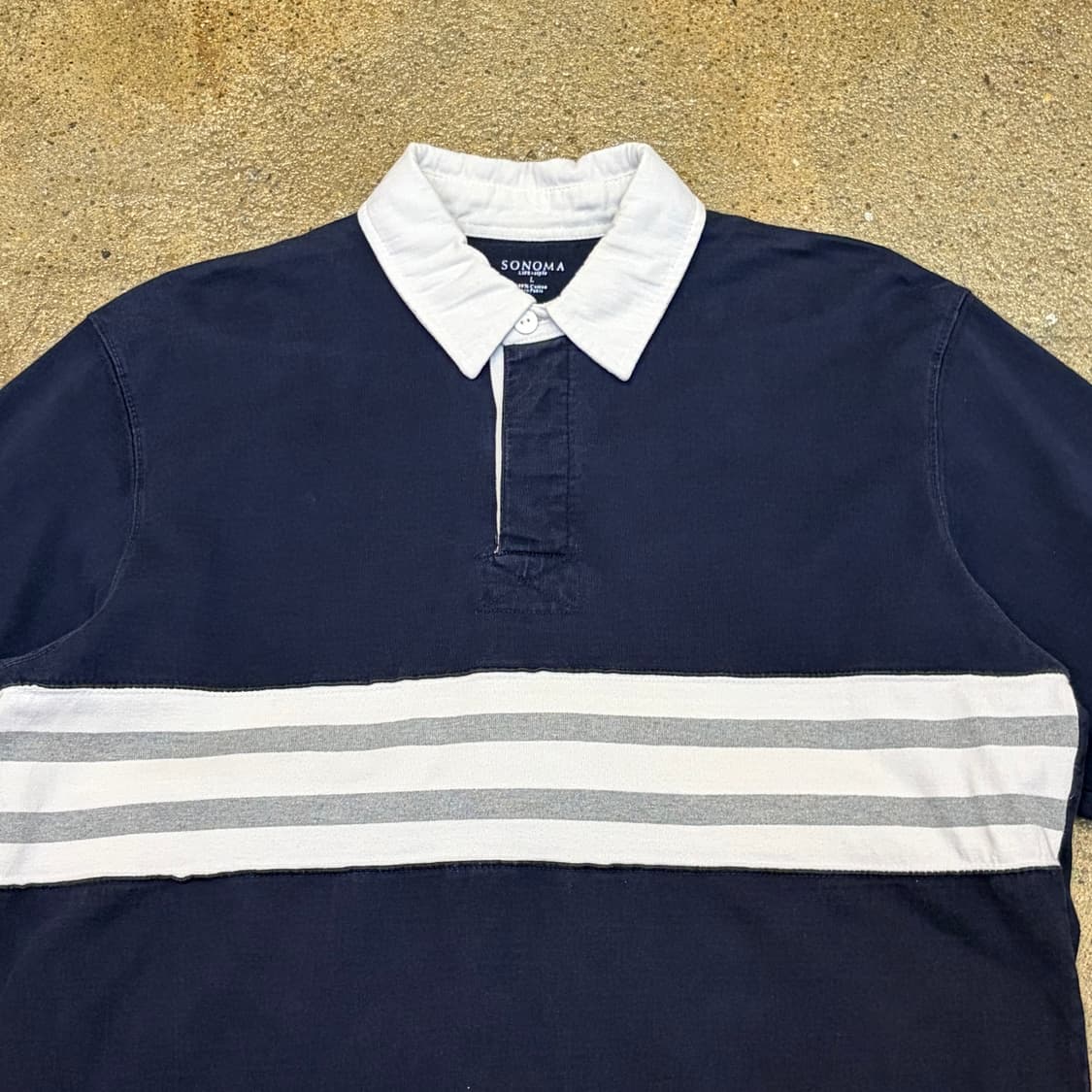 미국 빈티지 소노마 헤비코튼 스트라이프 배색 럭비티 상품이미지3