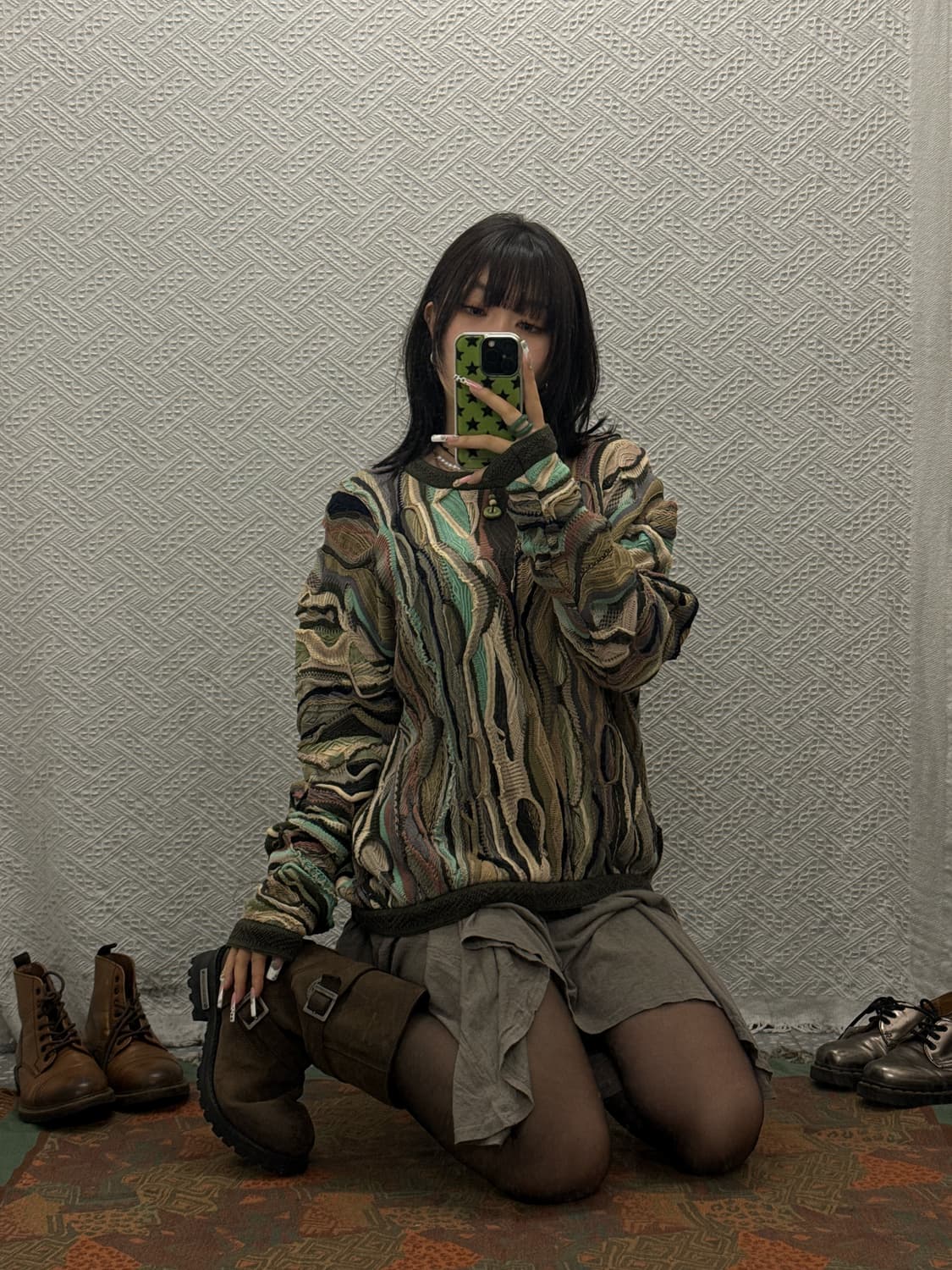 쿠지 90's 보헤미안 그런지 히피 케이블 뜨개 니트 K0129 상품이미지1