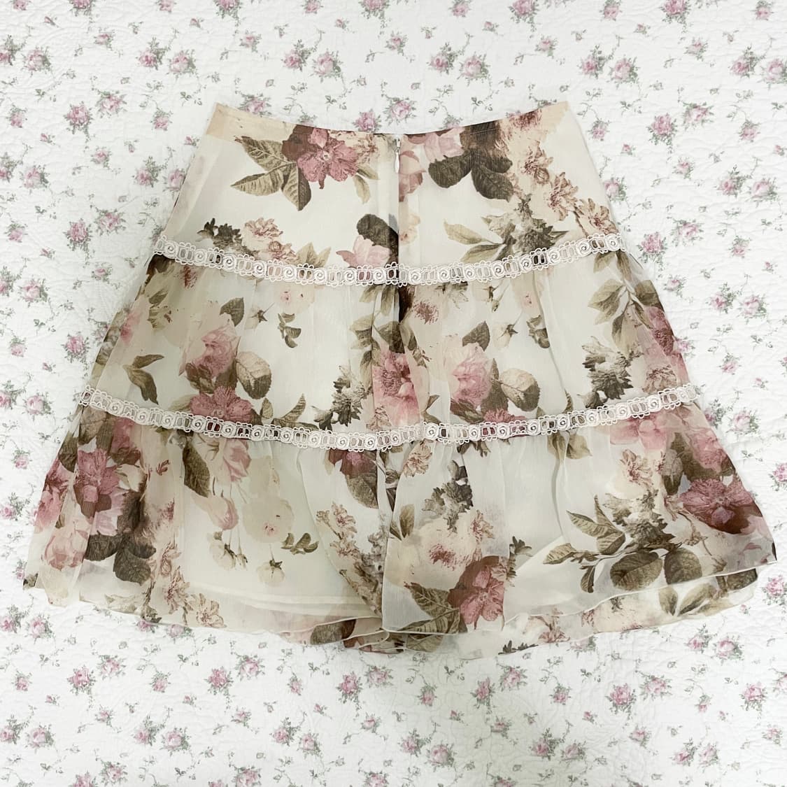 레스트로즈 빈티지 플로럴 스커트 /페어리 꽃무늬 미디 상품이미지2