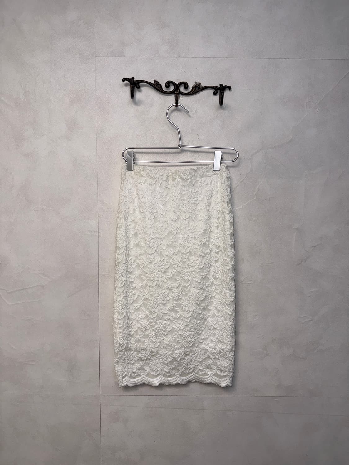Ivory floral lace banding midi skirt 상품이미지1