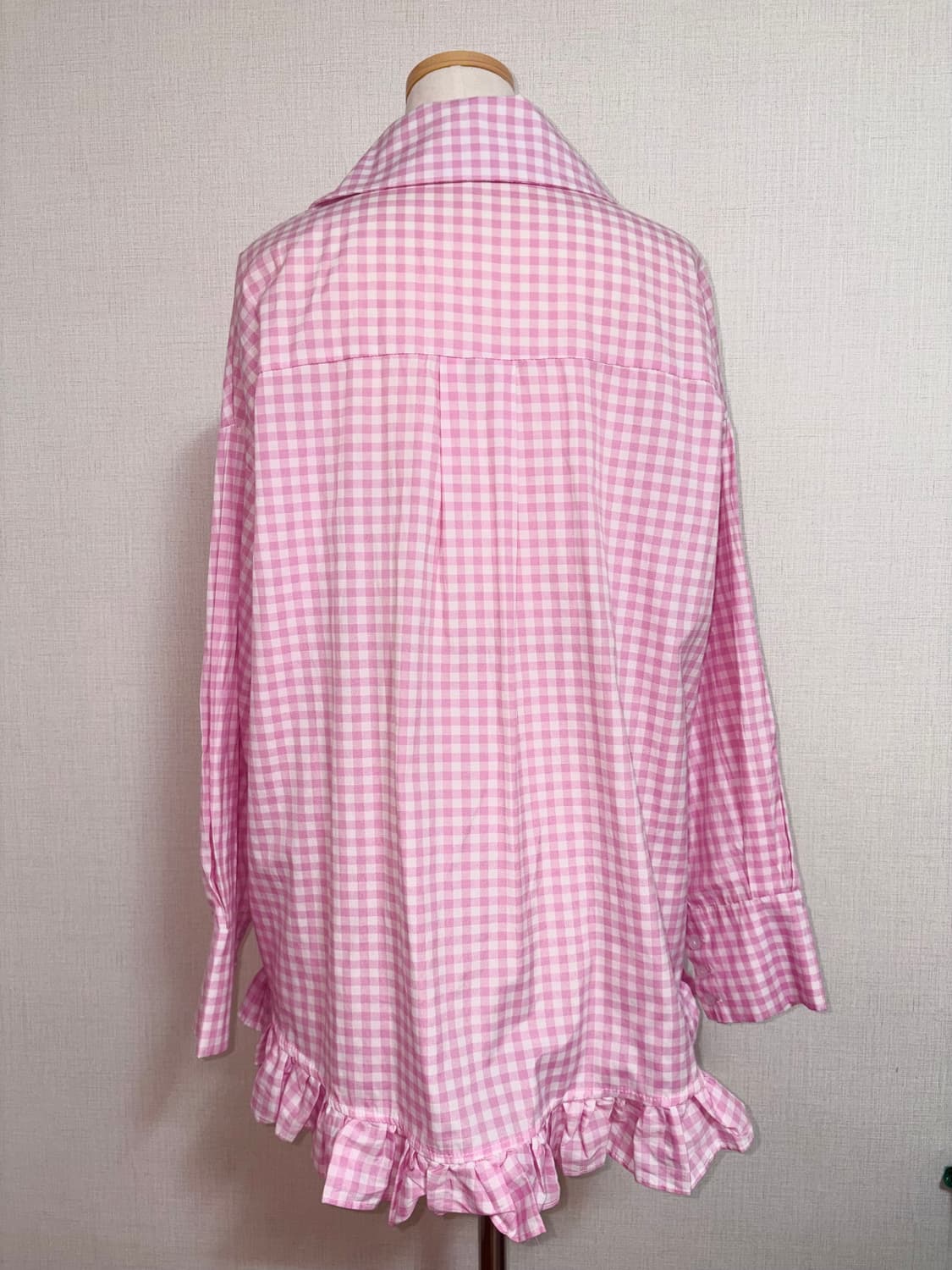 하라주쿠 레이스 핑크 깅엄체크 셔츠 상품이미지2