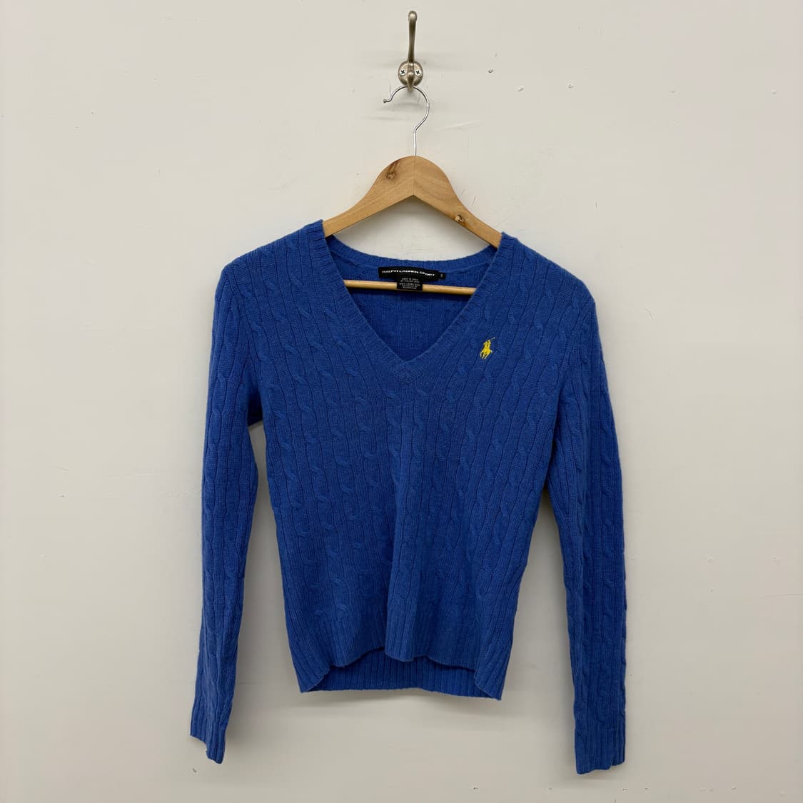 폴로 랄프로렌 블루 꽈배기 브이넥 니트 여성 S 상품이미지1