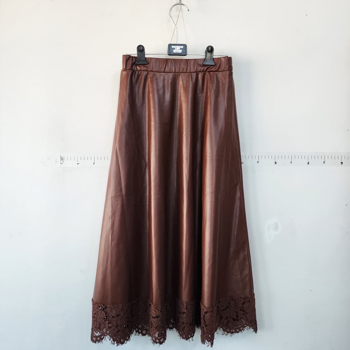 브라운 레더 레이스 롱 스커트 상품이미지4