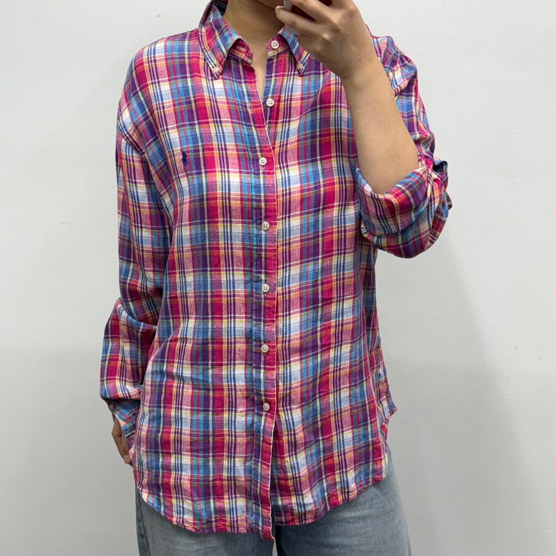 [XL] 랄프로렌 슬림핏 멀티컬러 린넨 체크 셔츠 상품이미지1