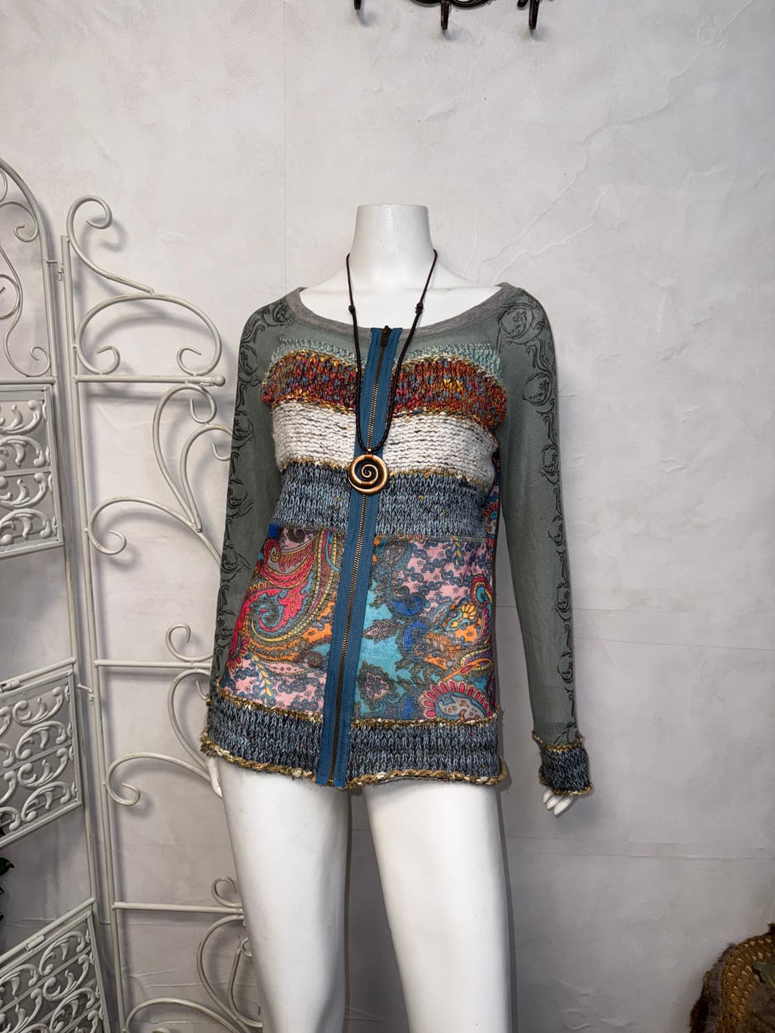 Ash blue hippie oriental mesh knit zipup 상품이미지1