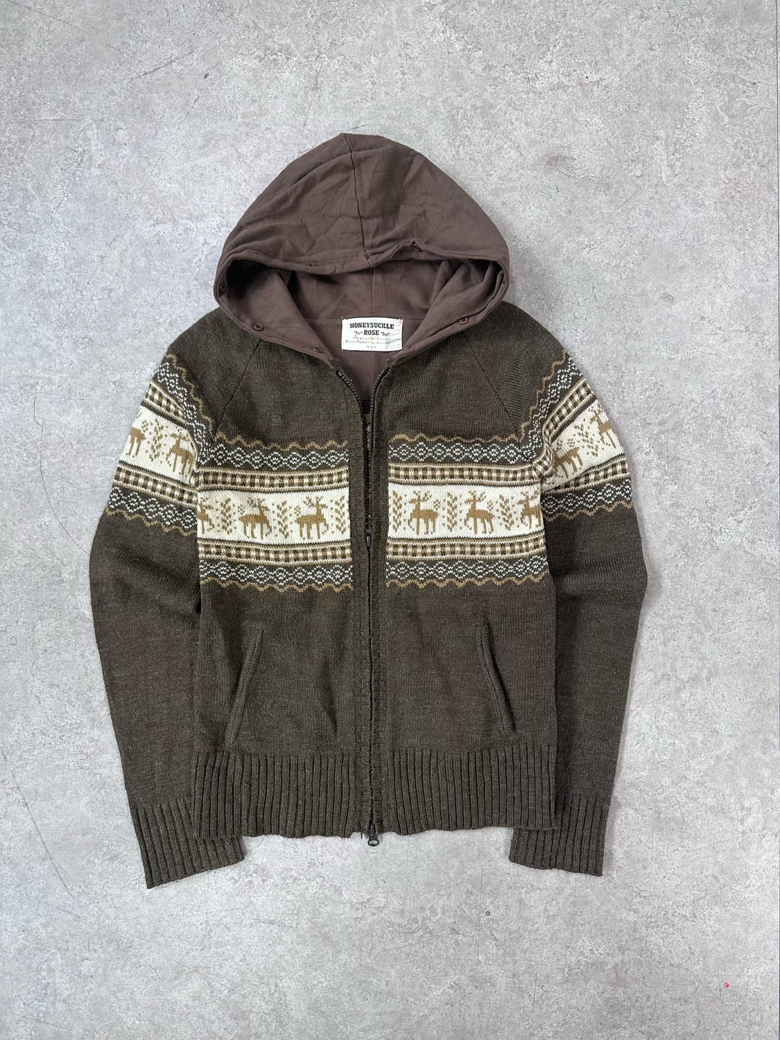 brown nordic knit hood zip-up 상품이미지1