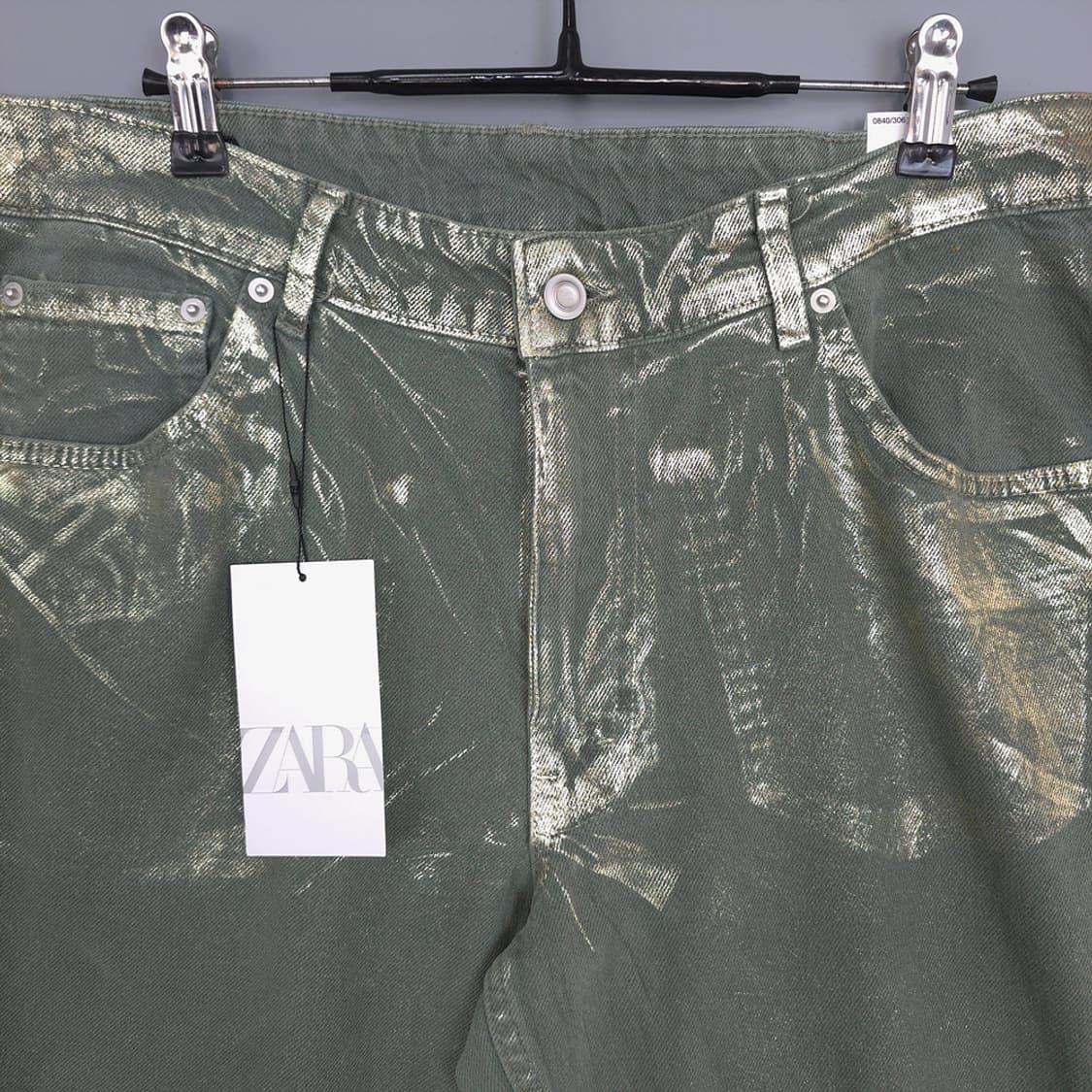 새제품) 자라 ZARA 메탈릭 페인트 코튼 진 팬츠 골드카키 34 상품이미지2